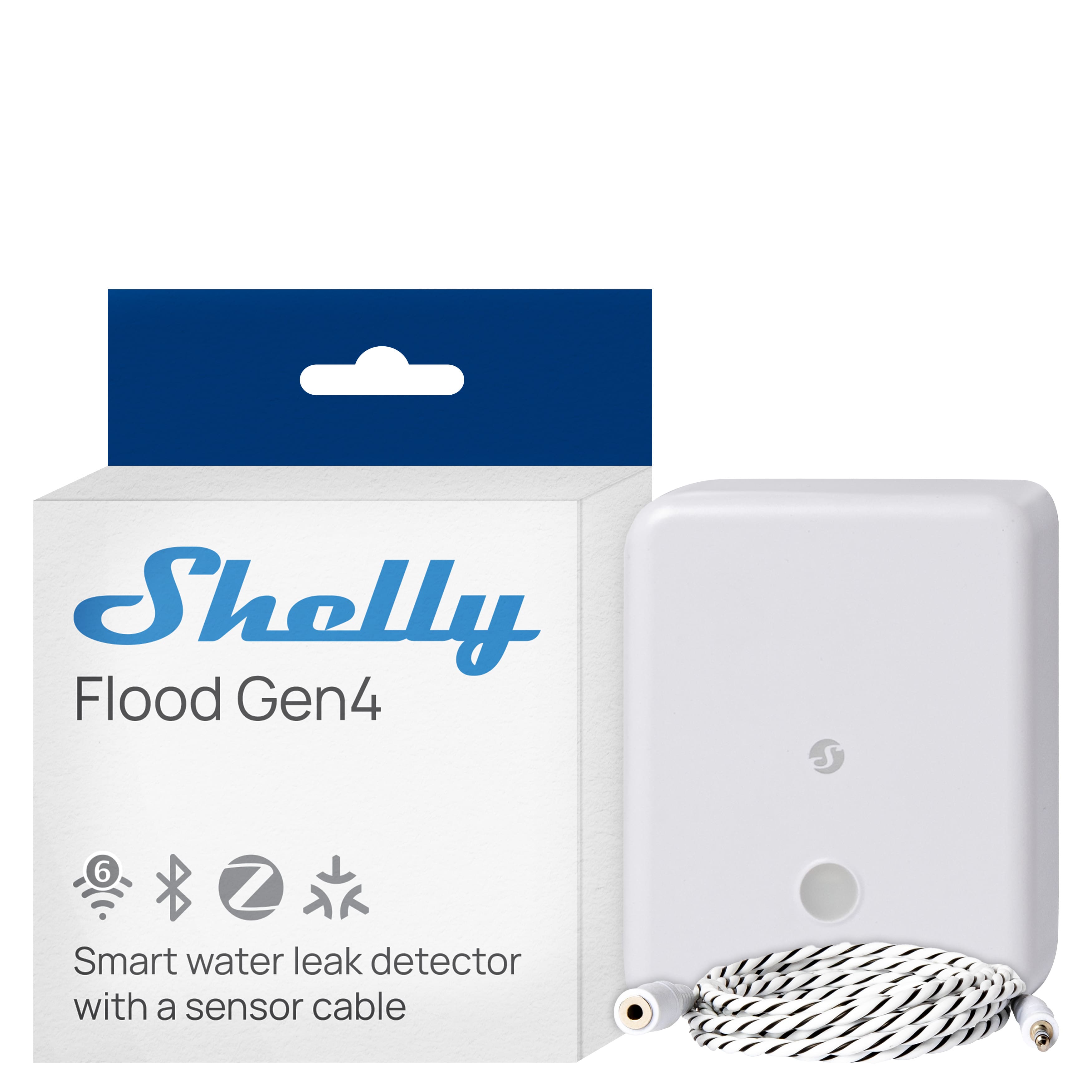 Shelly - Flood Gen4 | Smart Water Leak Detector with Sensor Cable | Wi-Fi Flood Sensor for Home Automation - Android, Apple iOS