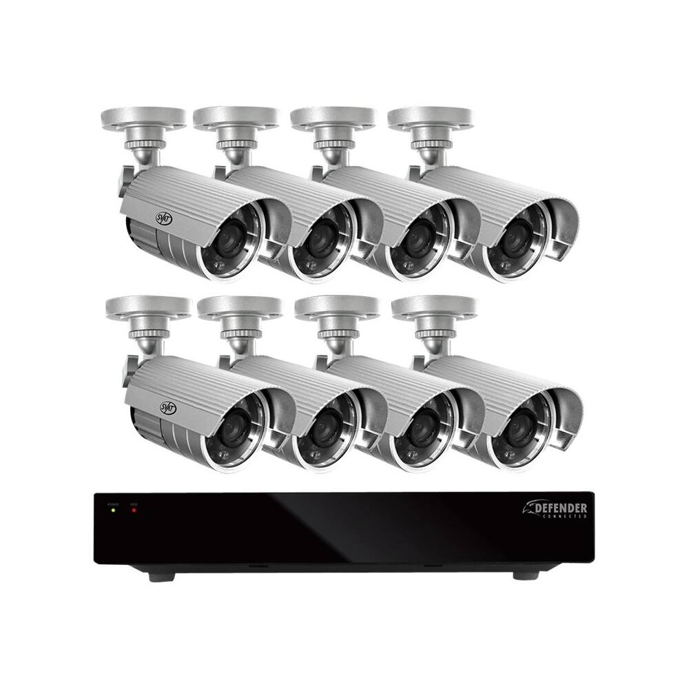 Front. Defender - 8-Channel, 8-Camera Outdoor Wired 1TB DVR Surveillance System.