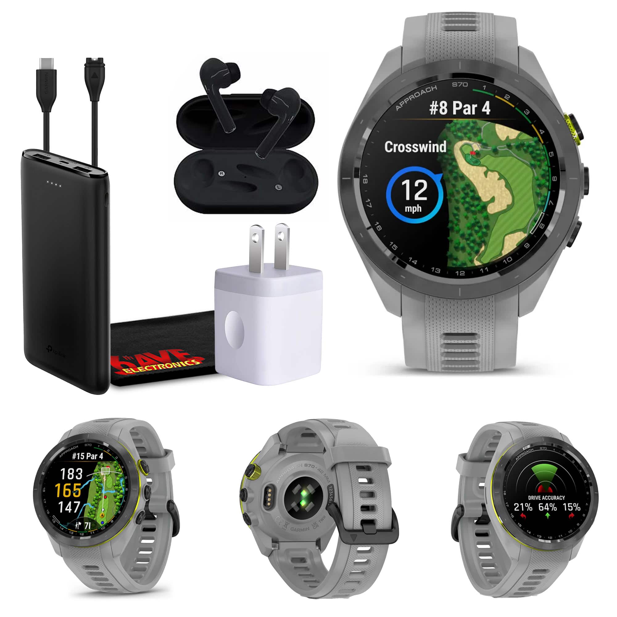 Bundle Garmin Approach S70 47mm Fitness GPS Golf Smartwatch Black