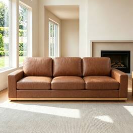 Dyonery - 98" Modern Single Sofa ,Deep Seat Modular Couch,Solid Wood Frame,Spring Cushions,Easy Assembly,Green,PU Brown - Brown Faux Leather