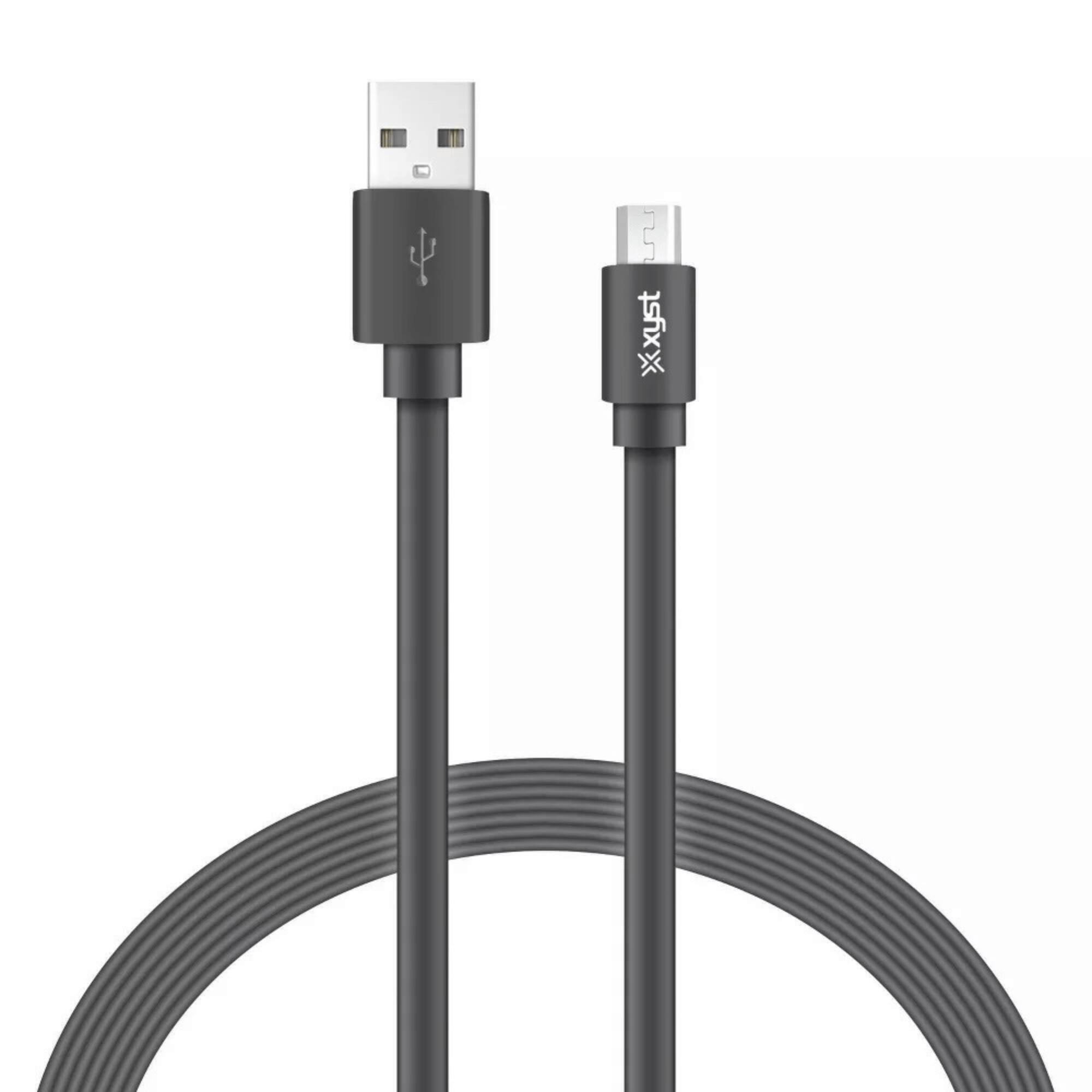 Front. Xyst - Charge and Sync USB to Micro USB Flat Cable 4Ft - Black.