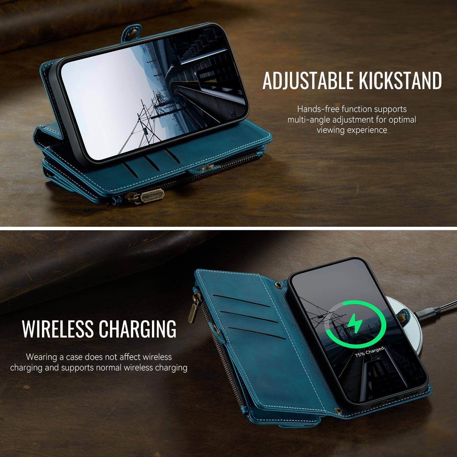 ADJUSTABLE KICKSTAND  
Hands-free function supports multi-angle adjustment for optimal viewing experience

WIRELESS CHARGING  
Wearing a case does not affect wireless charging and supports normal wireless charging

75% Charged