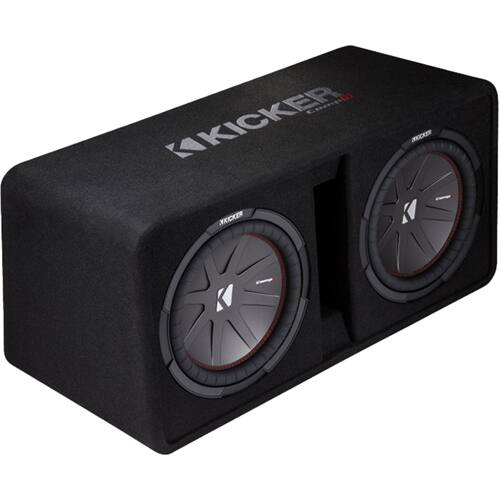 Angle. KICKER - CompR Dual 12" Dual-Voice-Coil 2-Ohm Subwoofers with Enclosure - Black.