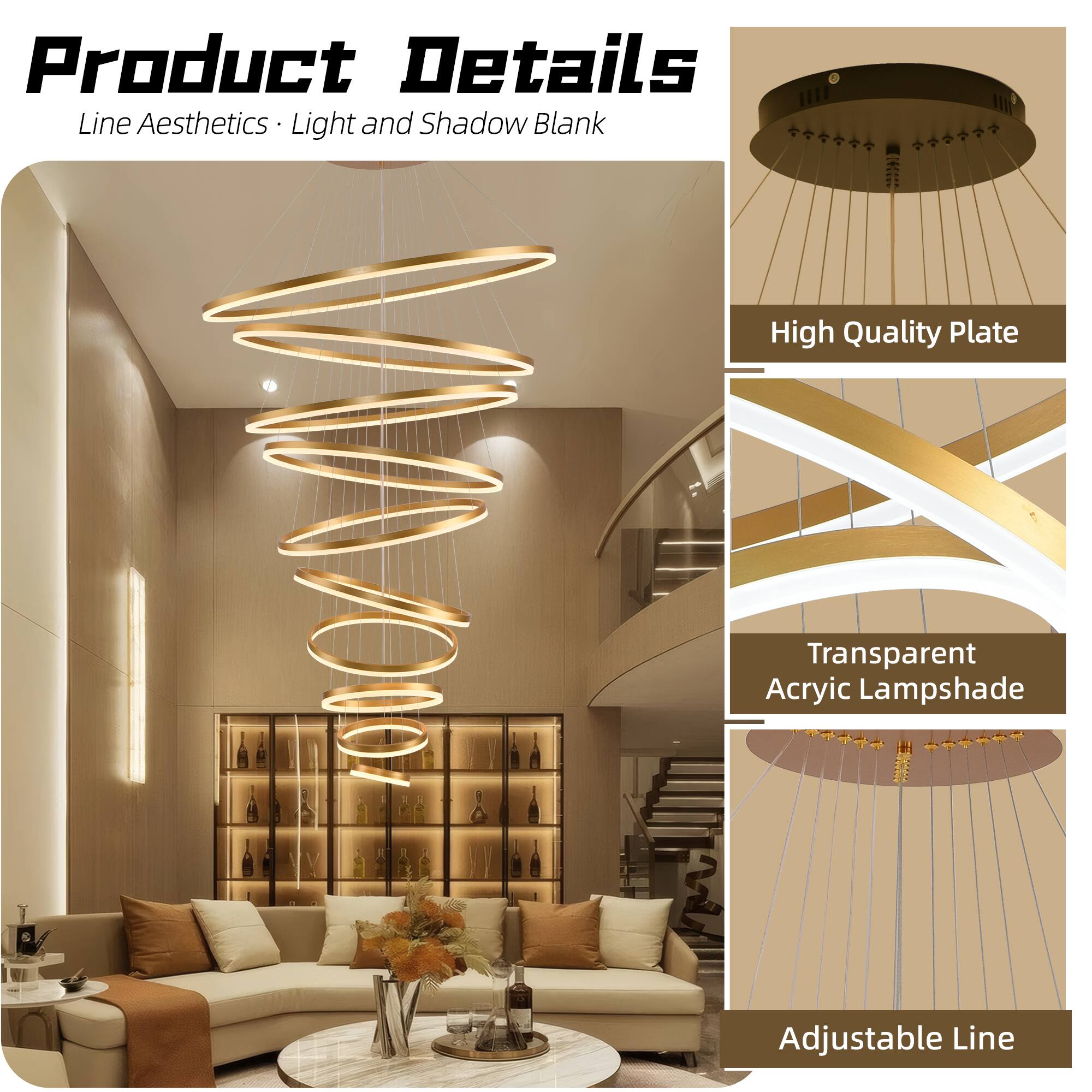 Product Details  
Line Aesthetics • Light and Shadow Blank  

- High Quality Plate  
- Transparent Acrylic Lampshade  
- Adjustable Line