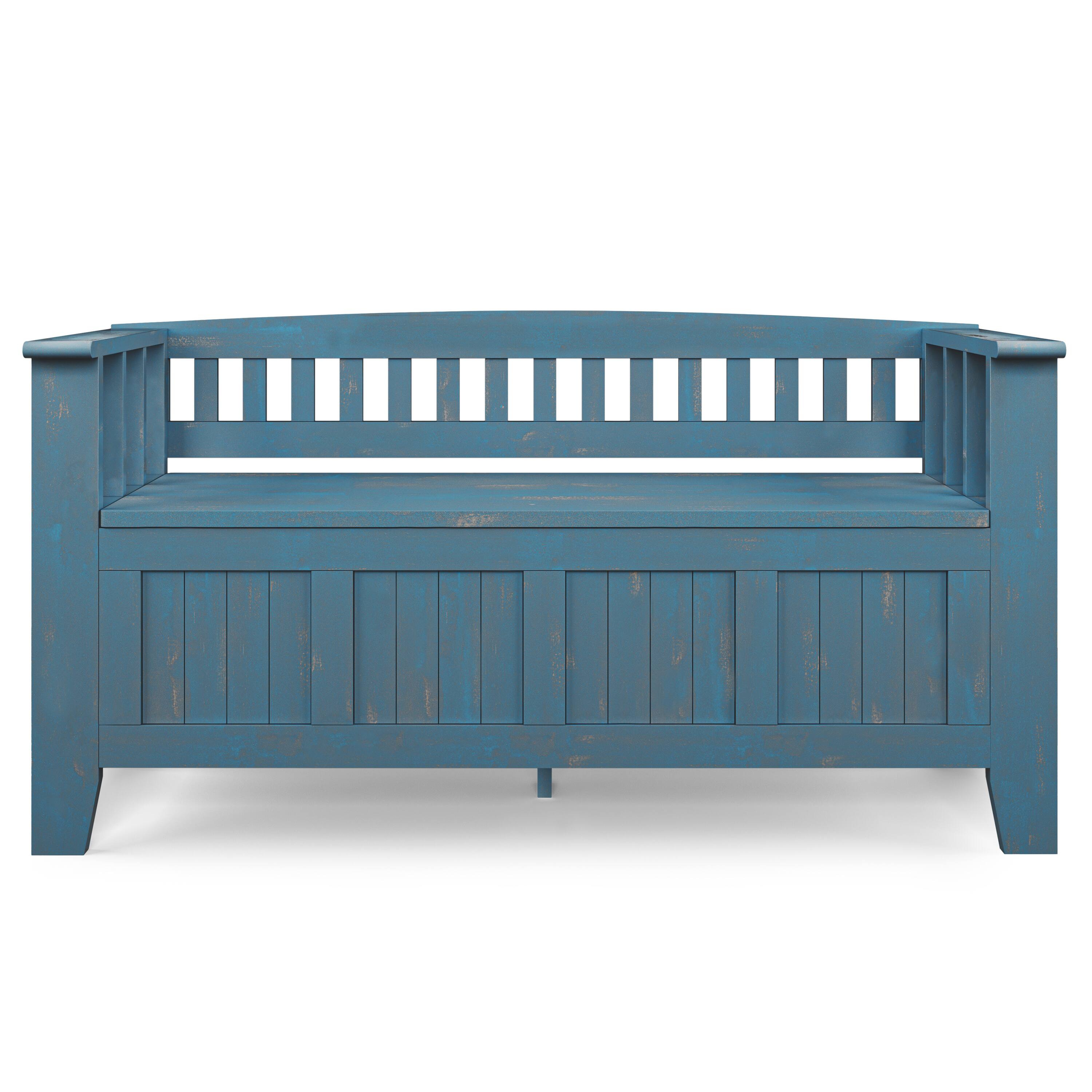 Left. Simpli Home - Acadian SOLID WOOD 48 inch Wide Transitional Entryway Storage Bench in Distressed Coastal Blue - Distressed Coastal Blue.
