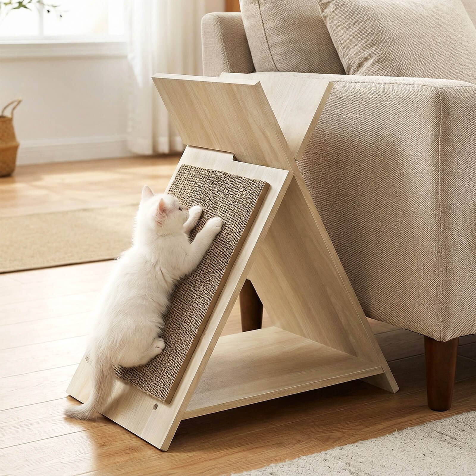 Alt View 1. Costway - Costway Triangle Cat Scratcher with Ramp & Tunnel. for Clawing & Furniture Protection - Natural.