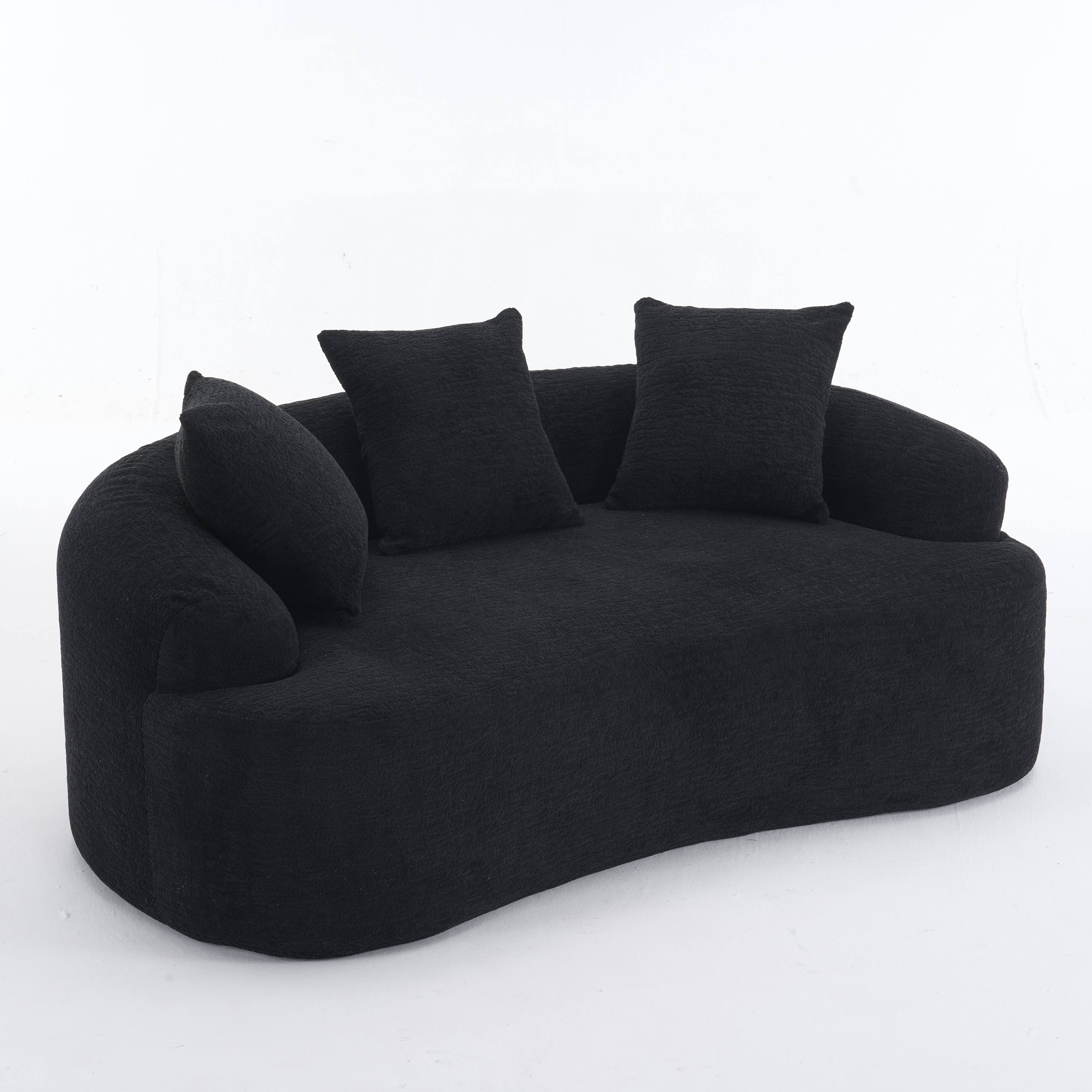 Boyel Living - Curved Loveseat Sofa 30D Compression Foam Chenille Upholstery No Assembly Compact Small Space Sofa Black 65 Inch - Black