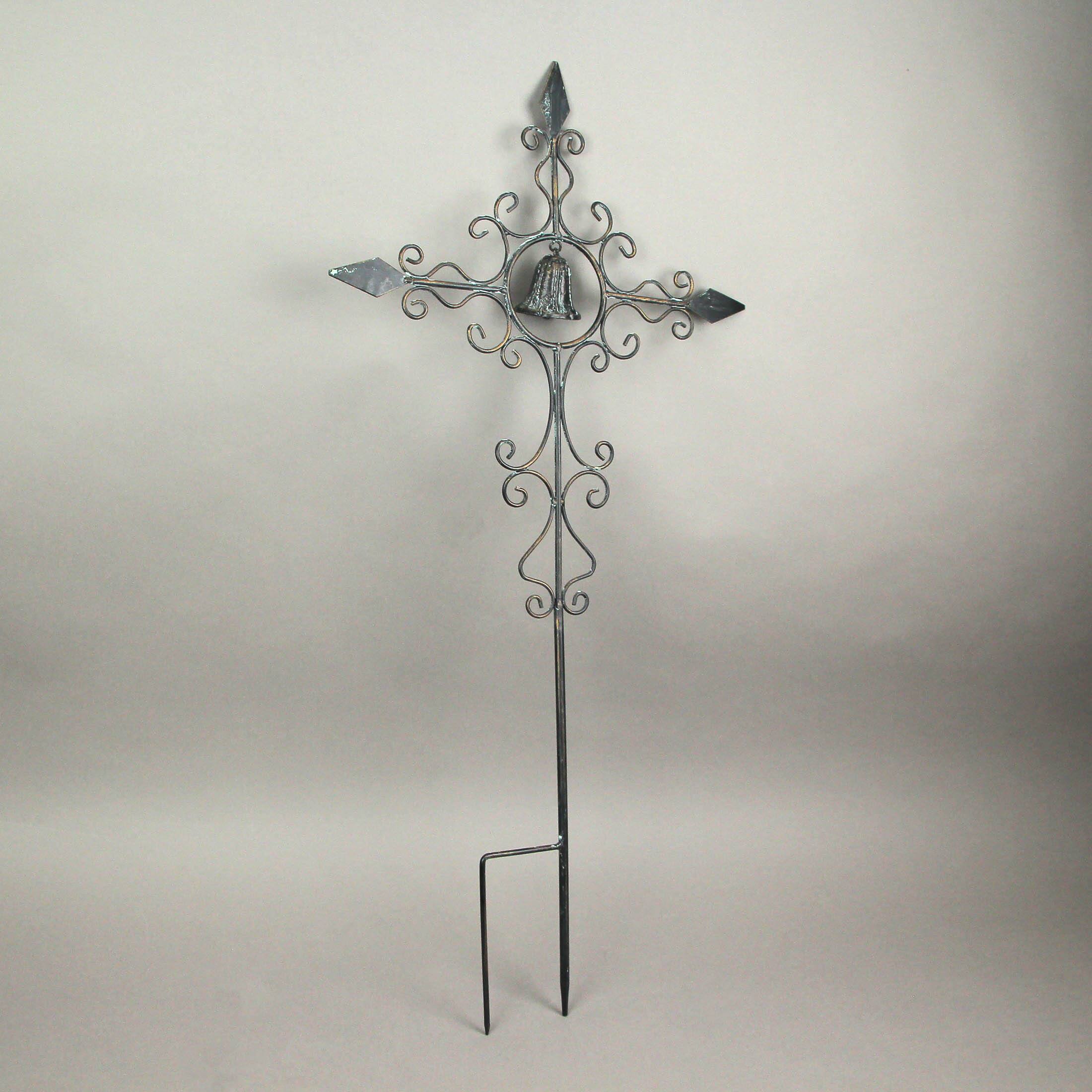 Alt View 3. Things2Die4 - Set of 2 Bronze Finished Scroll Design Metal Garden Stakes With Wind Bells - Bronze.