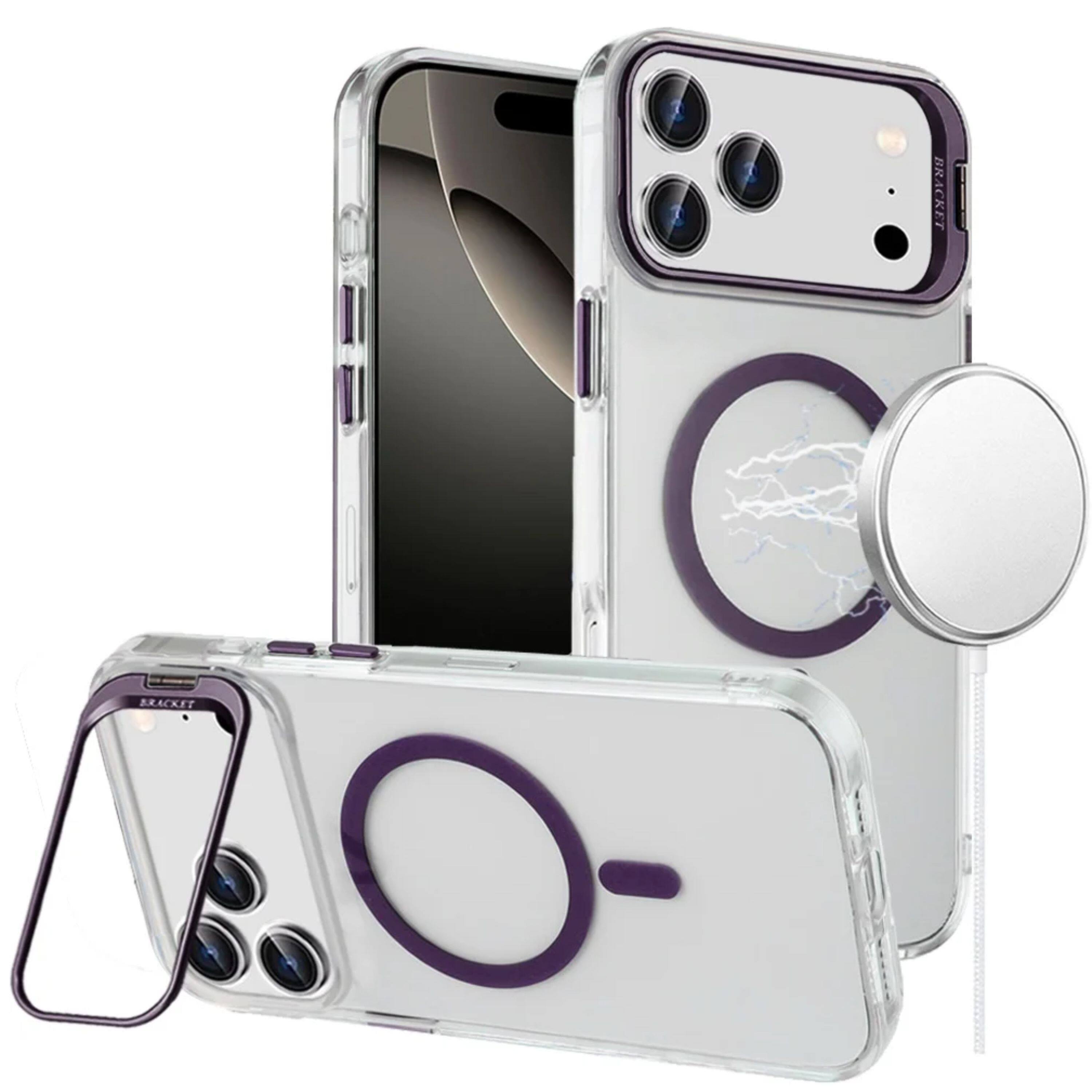 Kitcheniva - Metallic Camera Stand With Magnetic Circle Plus Tempered Glass For iPhone 17 Pro - Dark Purple price history on PriceWatchPro
