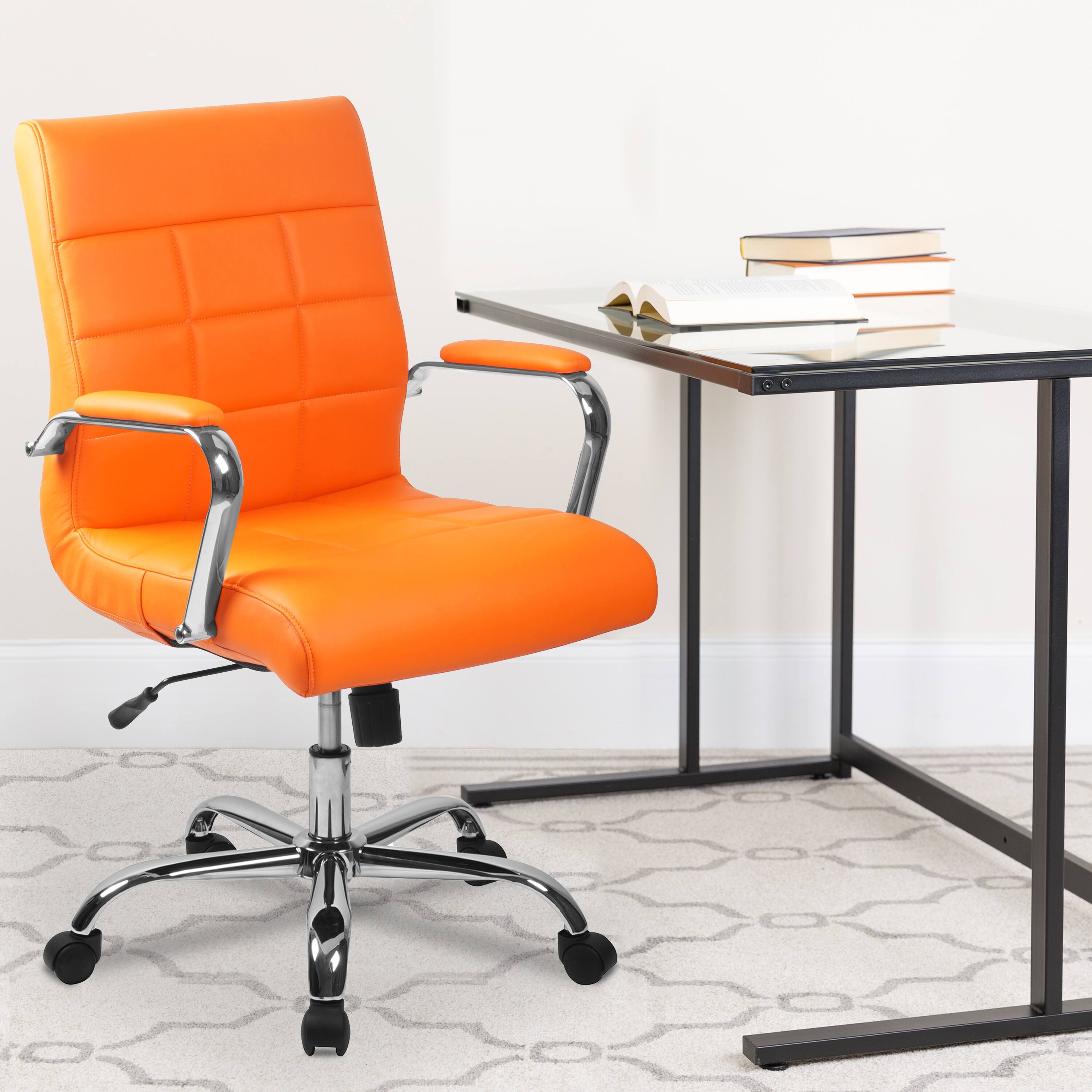 Alt View 1. Emma + Oliver - Mid-Back Vinyl Executive Swivel Office Chair with Chrome Base and Arms - Orange.