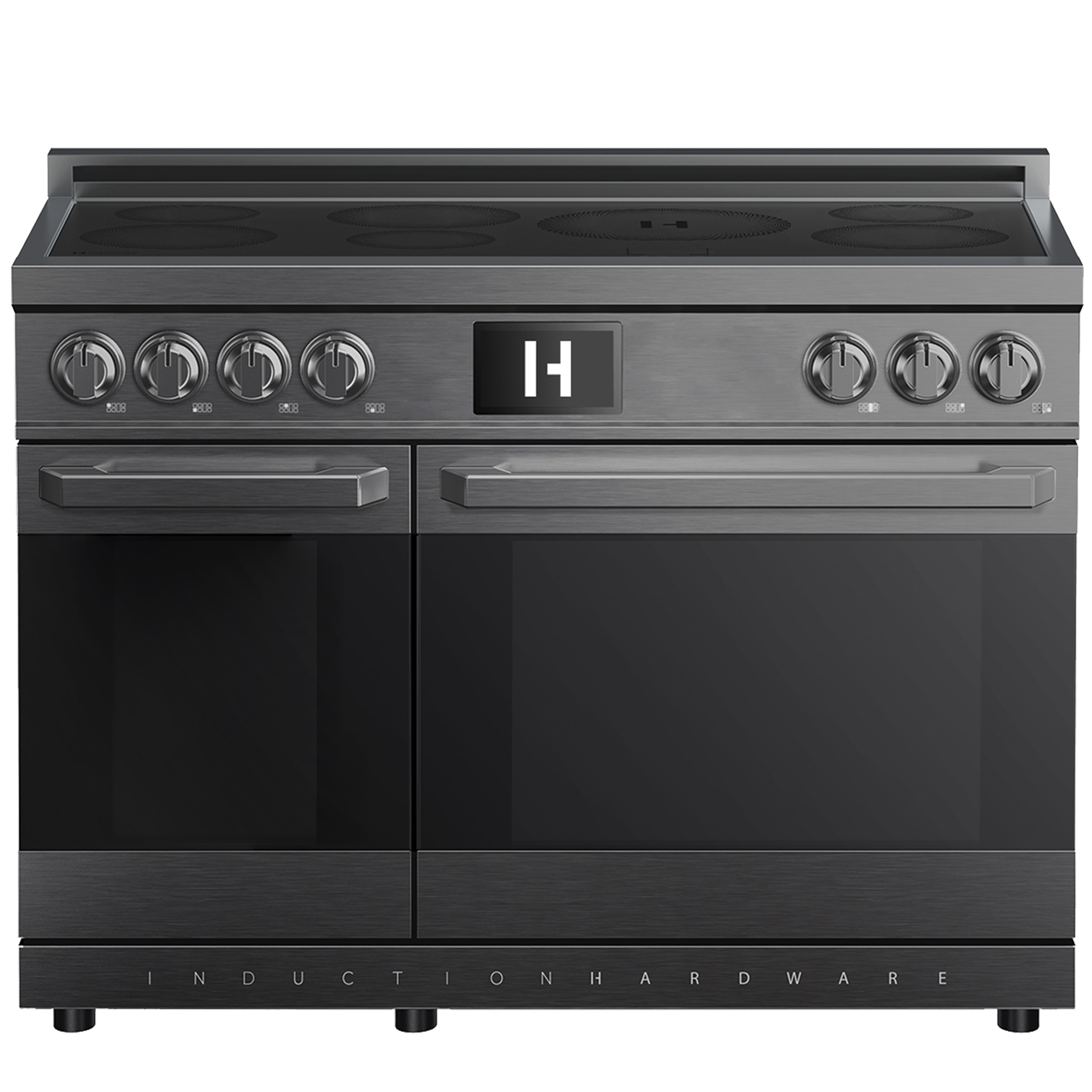 Front. Induction Hardware - Professional 48 Inch Induction Range with Double Convection Ovens & Air Fry, 7 Burner Electric Stove, Pizza Stone - Black.