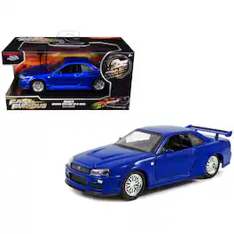 Brian's Nissan Skyline GT-R (R34) RHD Blue Metallic "25 Years of Fast & Furious" Series 1/32 Diecast Model Car by Jada