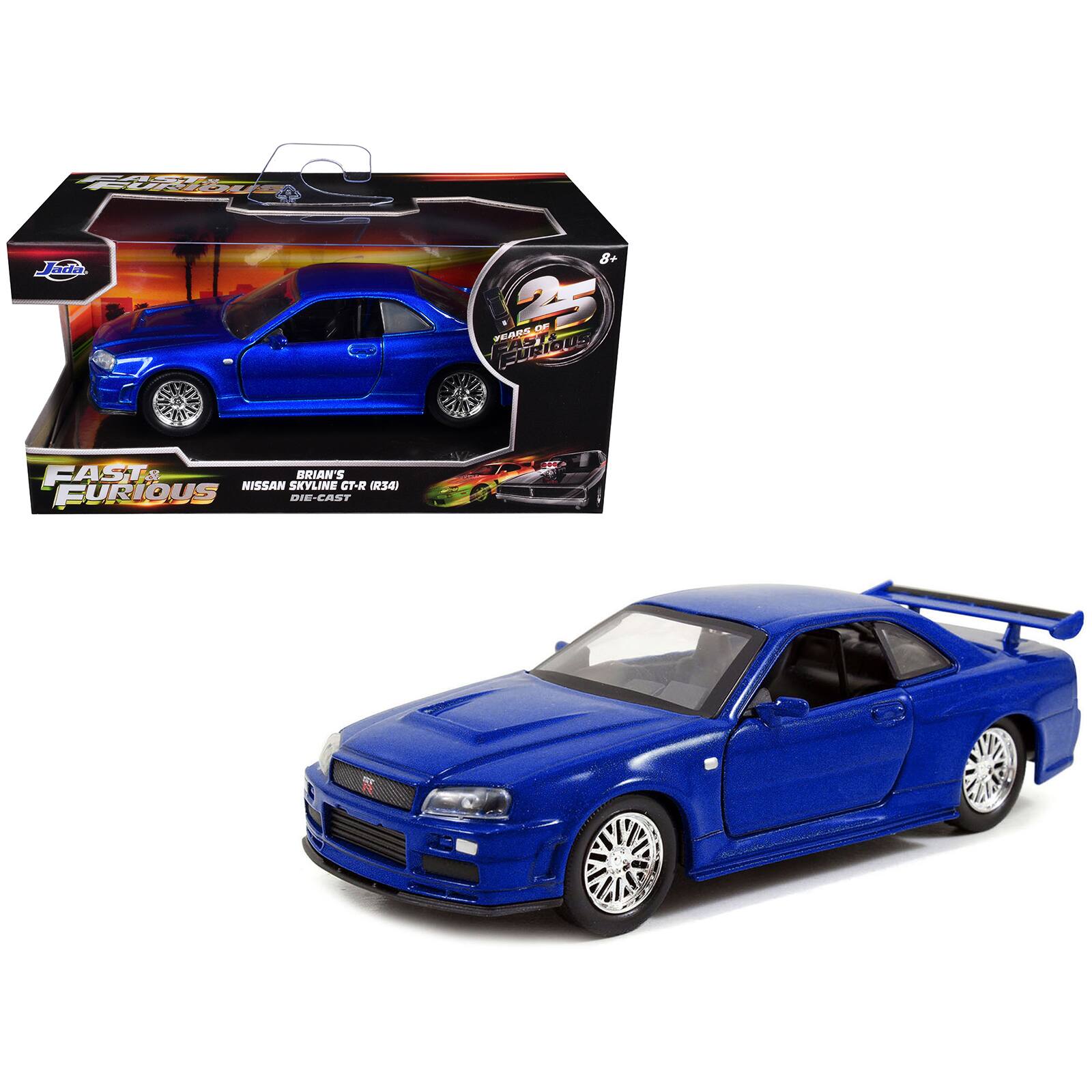 Brian's Nissan Skyline GT-R (R34) RHD Blue Metallic "25 Years of Fast & Furious" Series 1/32 Diecast Model Car by Jada
