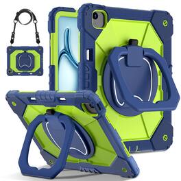 Dteck - Case for Apple iPad Air 13-inch M4 (2026)/M3 (2025) / M2 (2024), 3-Layer Rugged Kickstand Handle Grip Cover+Strap - Navyblue Green