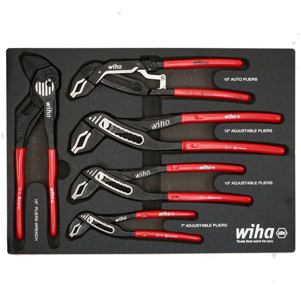 Wiha - 34691 5 Piece Classic Grip V-Jaw Tongue and Groove Pliers Tray Set