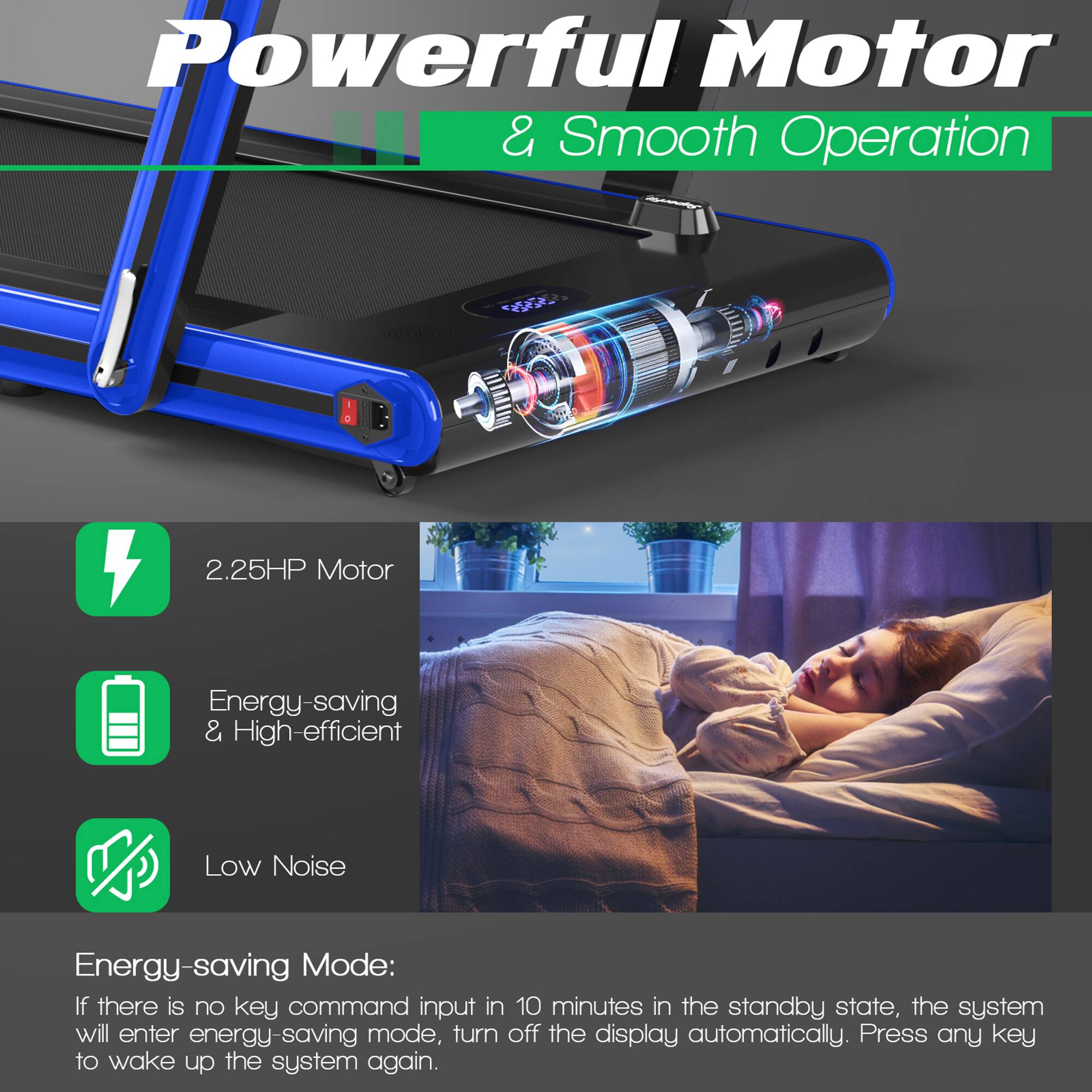 Powerful Motor & Smooth Operation

- 2.25HP Motor
- Energy-saving & High-efficient
- Low Noise

Energy-saving Mode:
If there is no key command input in 10 minutes in the standby state, the system will enter energy-saving mode, turn off the display automatically. Press any key to wake up the system again.