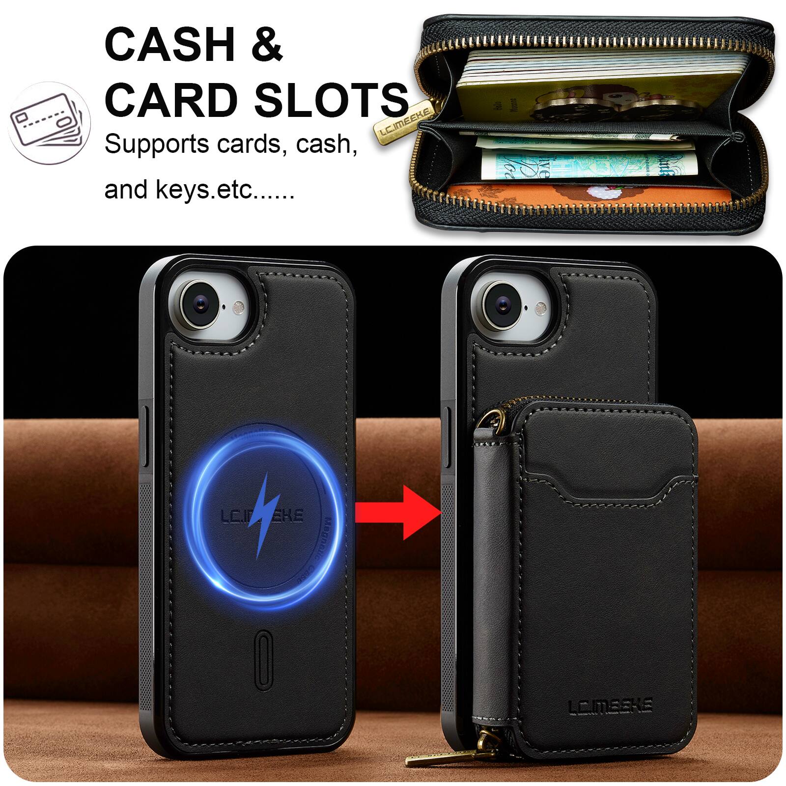 CASH & CARD SLOTS  
Supports cards, cash, and keys, etc.....