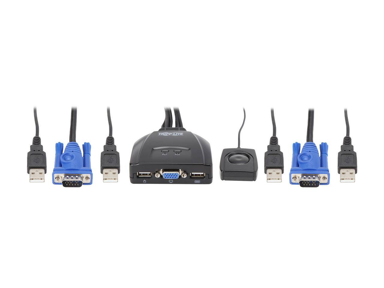 Alt View 1. Tripp Lite - 2-Port USB/VGA Cable KVM Switch with Cables and USB Peripheral Sharing - Black.