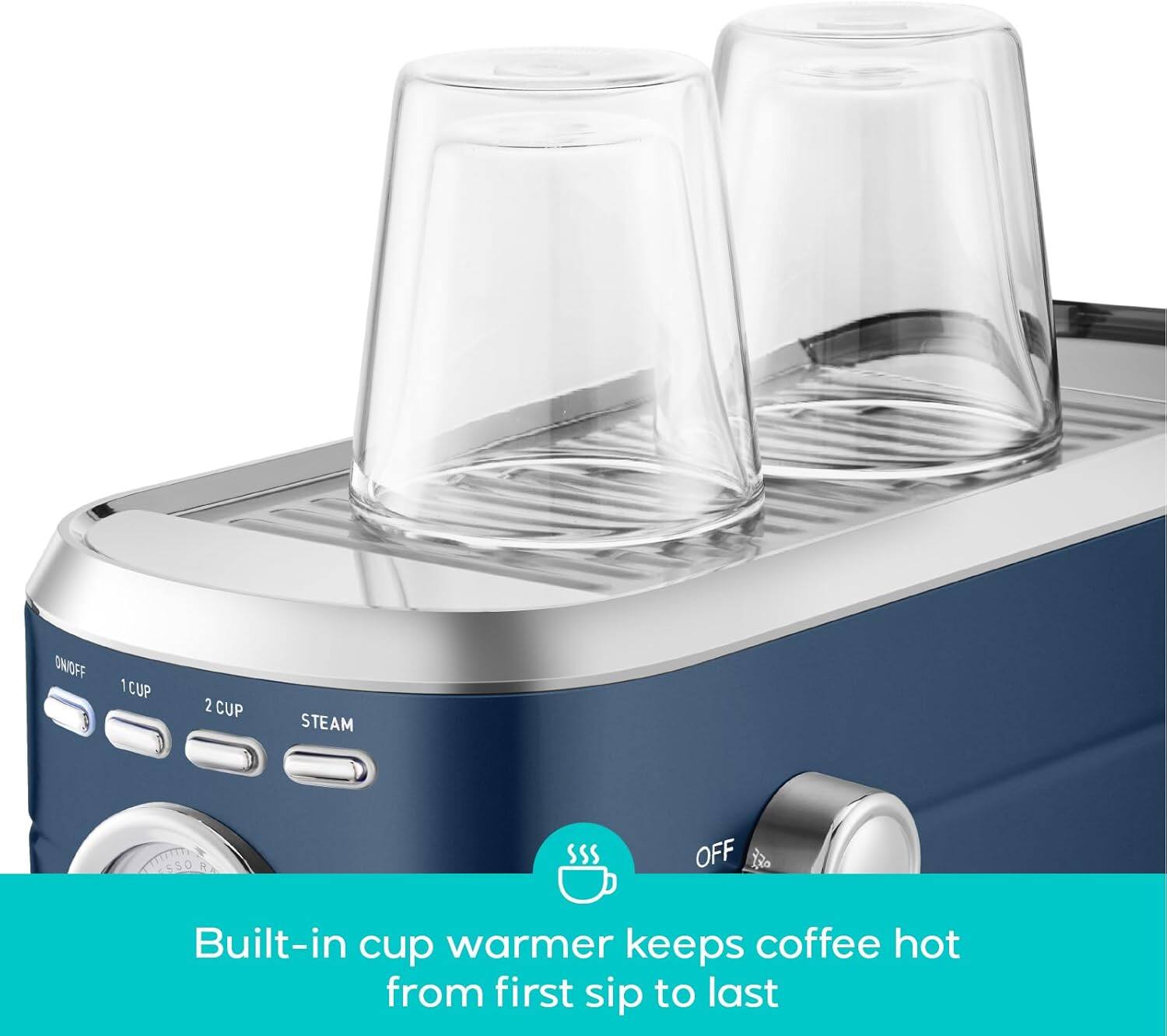ON/OFF 1 CUP 2 CUP STEAM T 550 R OFF

Built-in cup warmer keeps coffee hot from first sip to last