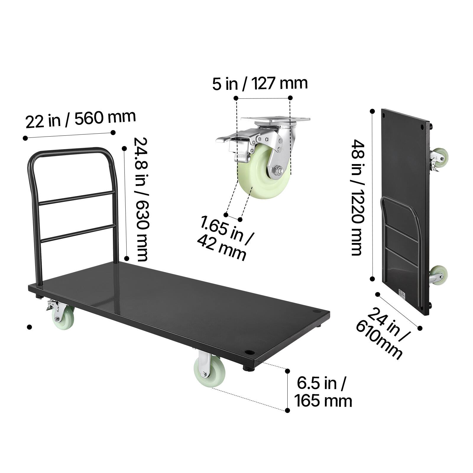 5 in / 127 mm  
22 in / 560 mm  
24.8 in / 630 mm  
1.65 in / 42 mm  
48 in / 1220 mm  
24 in / 610 mm  
6.5 in / 165 mm