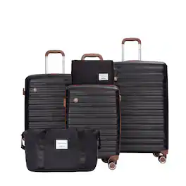 HTUTWOO - 5-Piece Luggage Set -PP Hardshell Luggage Set with TSA Lock Durable Spinner Wheels,20/24/28" + Travel Bag & Toiletry Bag - Black