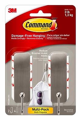 Command - Medium Decorative Hooks, 3 lb., 2/Pack - Silver