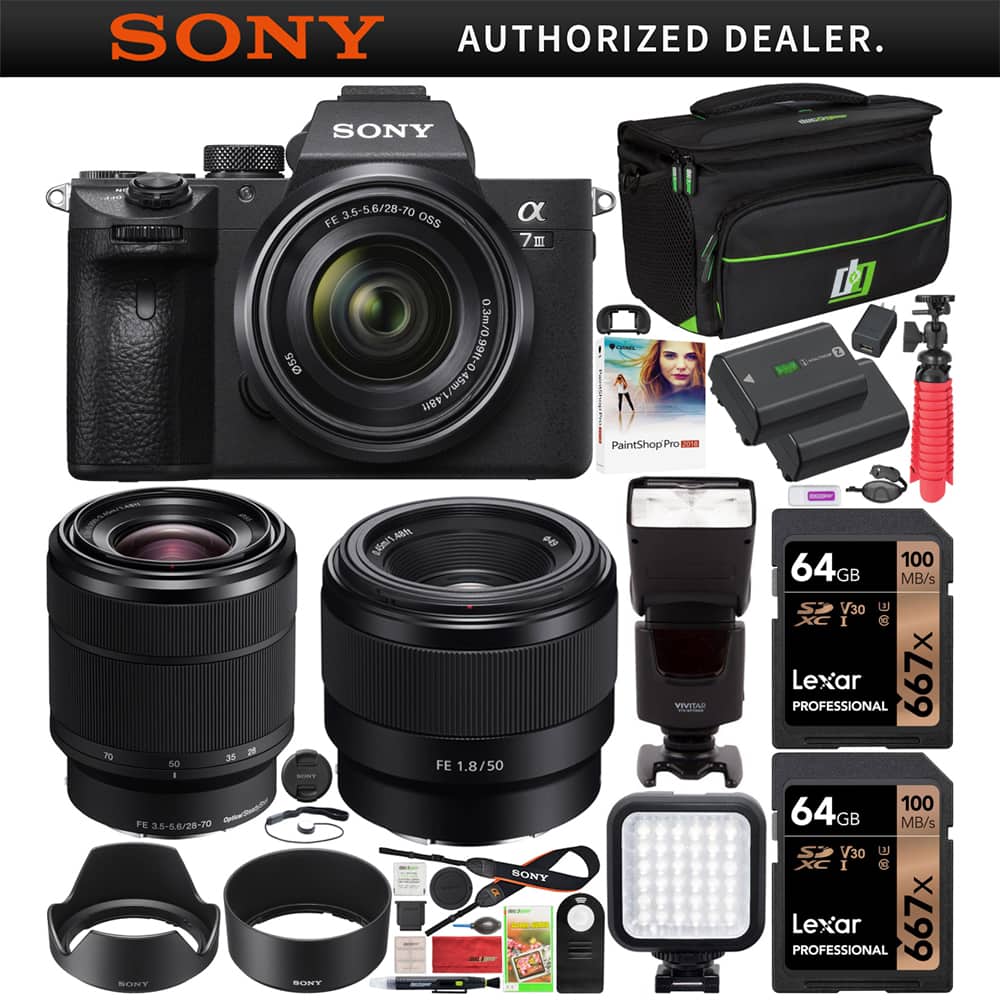 Sony - a7 III Mirrorless 4K Camera + 2 Lens Kit 28-70mm + 50mm + Case 2x Battery Bundle