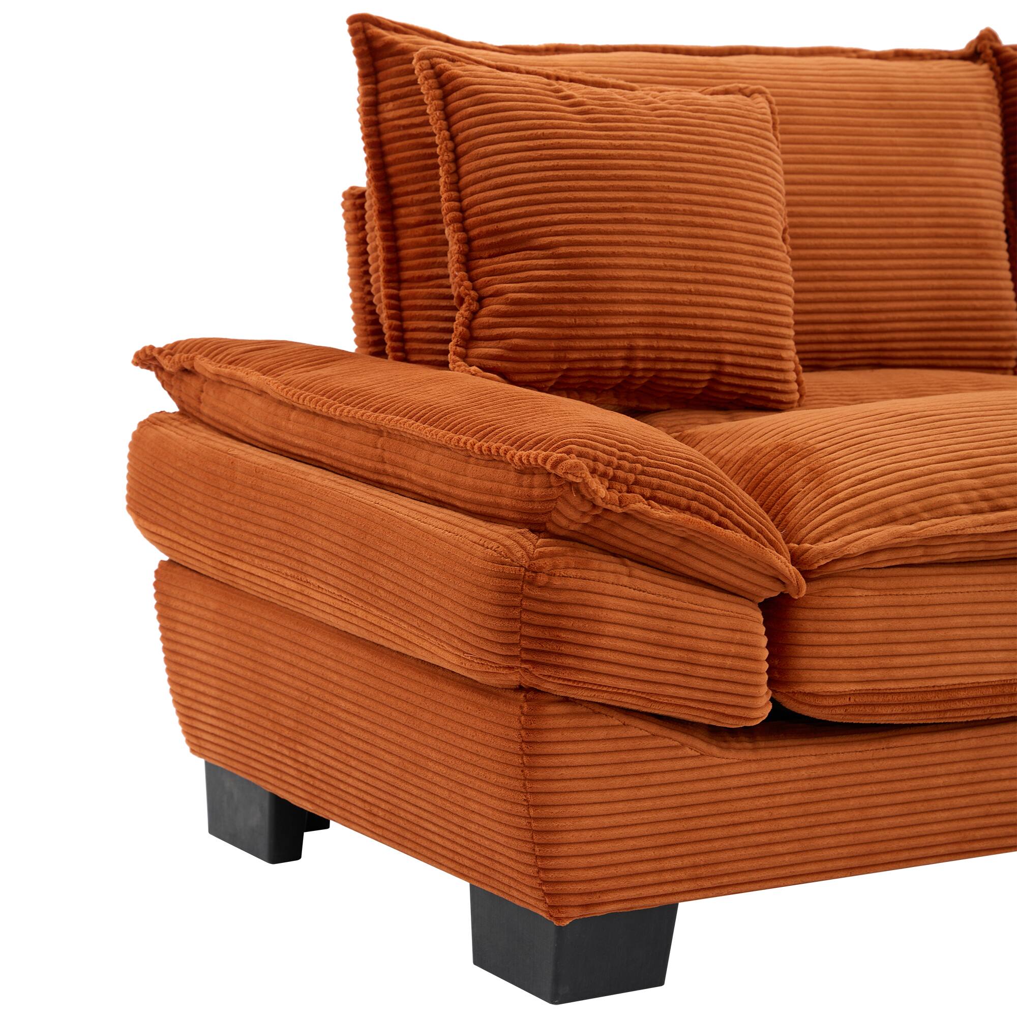 Alt View 5. Tiramisubest - Corduroy Couch Loveseat Sofa with Pillows,Comfy Upholstered Deep Seat Sofa for Bedroom,Living Room,Office-Orange - Orange.