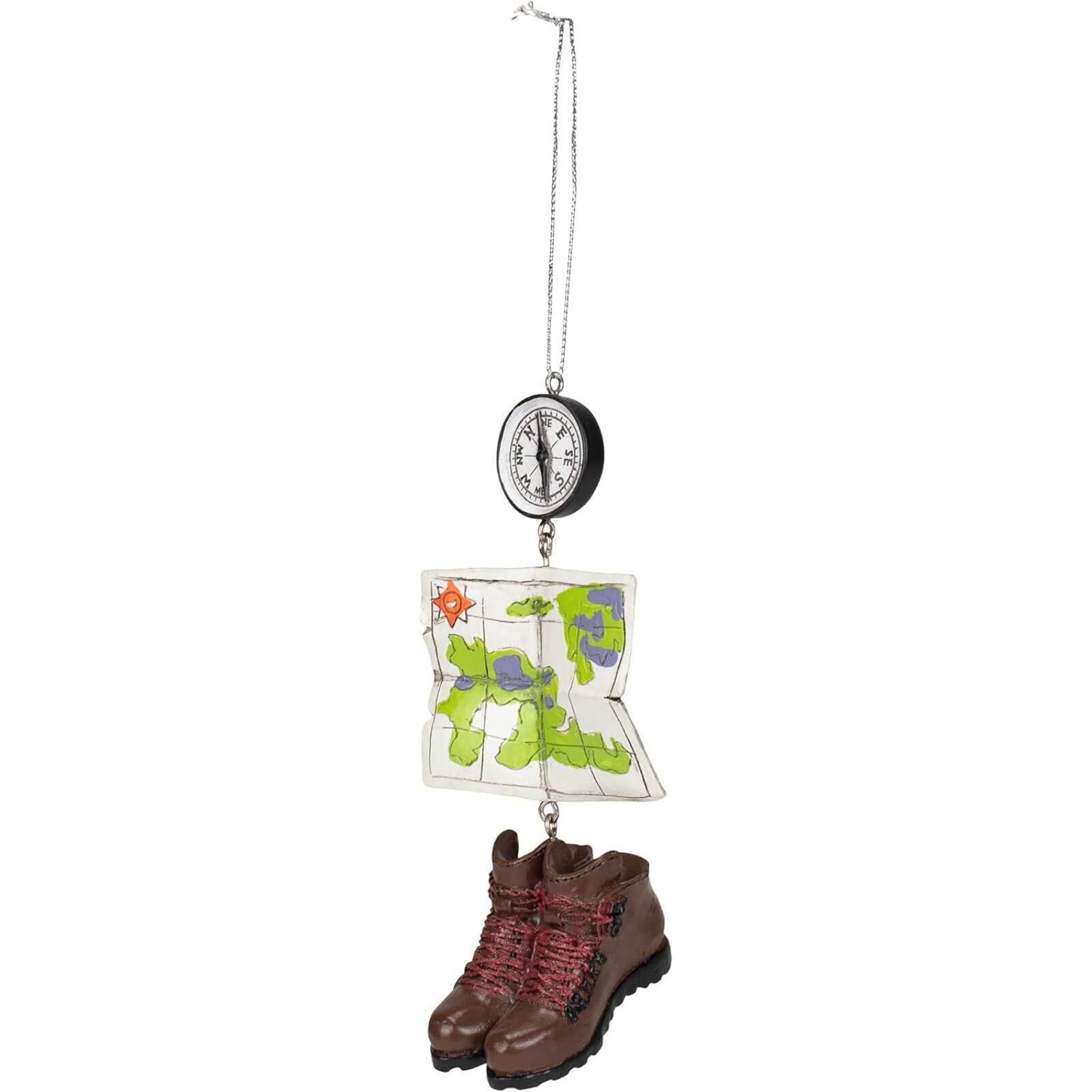 Alt View 2. Ganz - Hiking Compass Boots and Map Christmas Tree Ornament 4.75 inch - Multicolor.
