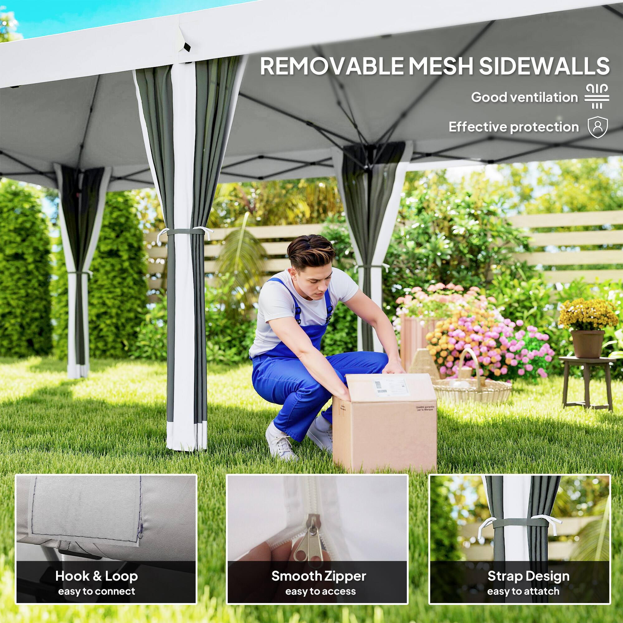 REMOVABLE MESH SIDEWALLS
Good ventilation
Effective protection
Hook & Loop easy to connect
Smooth Zipper easy to access
Strap Design easy to attach