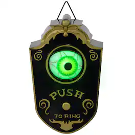 Boyel Living - 7.1 in. Halloween Animatronic Doorbell with Light Up Eyeball Motion Sound Activation and Piercing Sound - Black