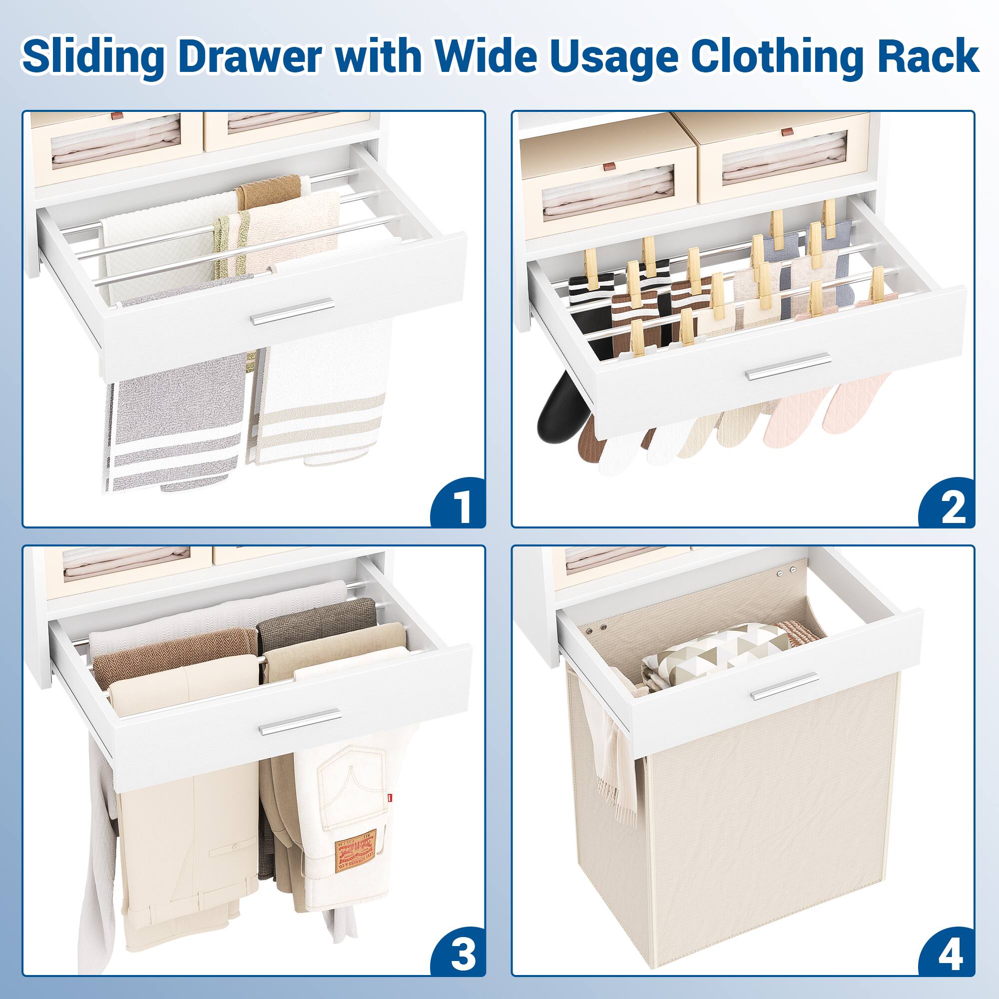Sliding Drawer with Wide Usage Clothing Rack

1. 
2. 
3. 
4.