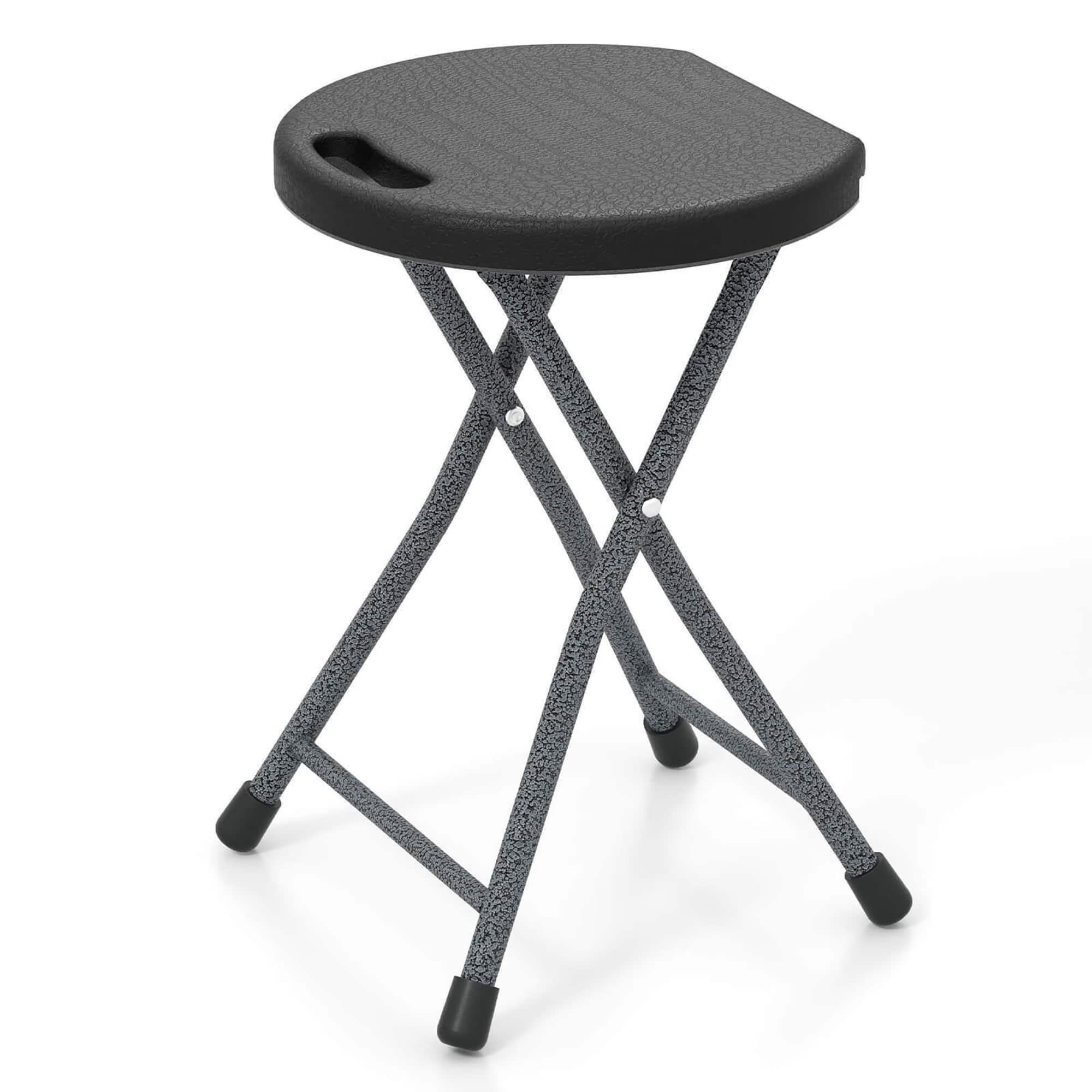Gymax - 18''H Folding Stool Portable & Foldable Camping Chair w/ Built-in Handle - Black/Silver