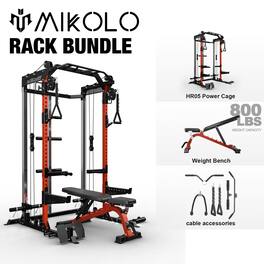 Mikolo - Power Rack Cage, Weight Rack,Multi-Function Squat Rack with J Hooks,Dip Bars and Landmine - Red