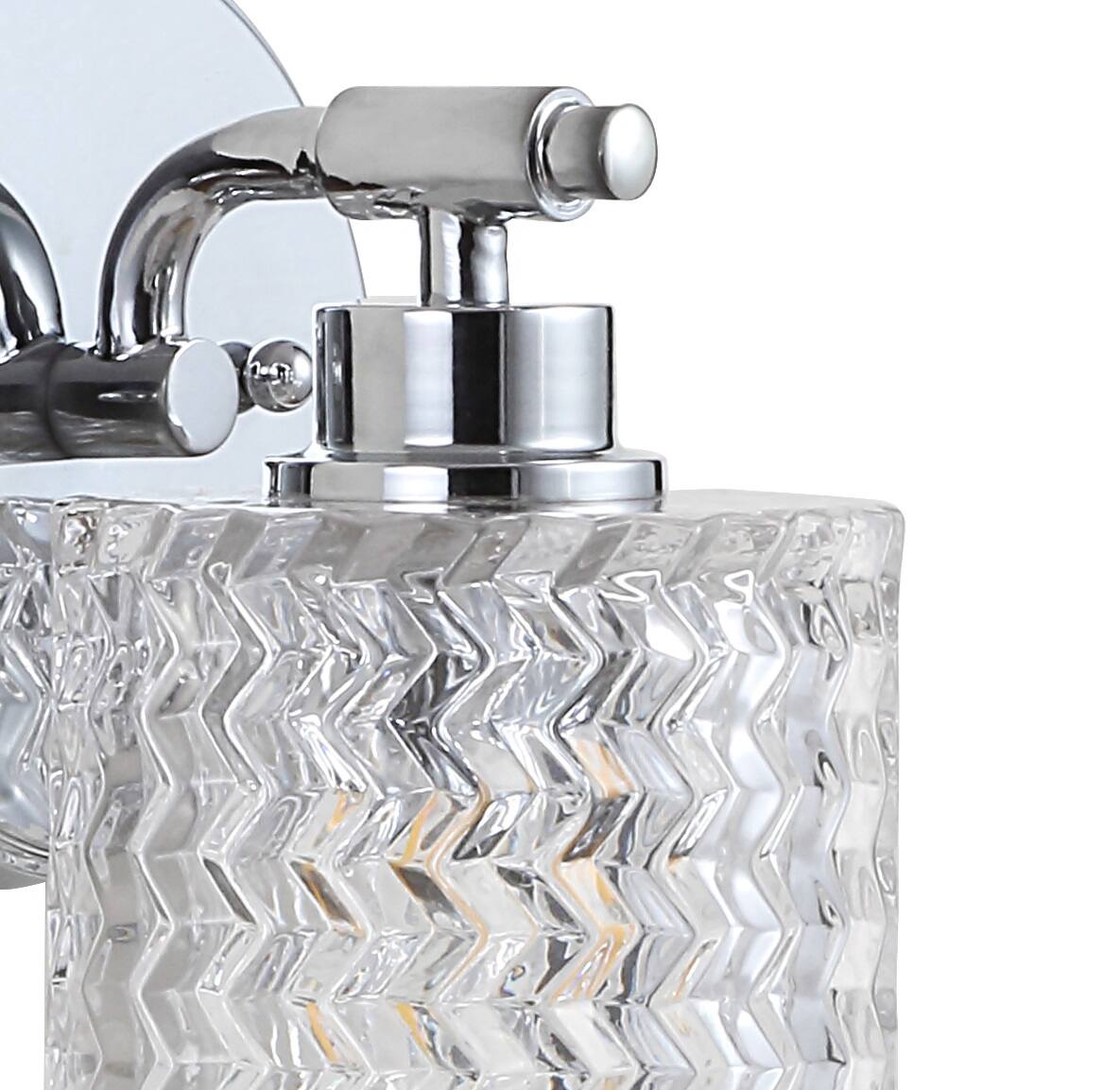 Alt View 4. Jonathan Y - Spaulding Vintage 5.13" 1-Light Iron/Chevron Pattern Glass Farmhouse Cottage LED Vanity Light, Chrome - Chrome.