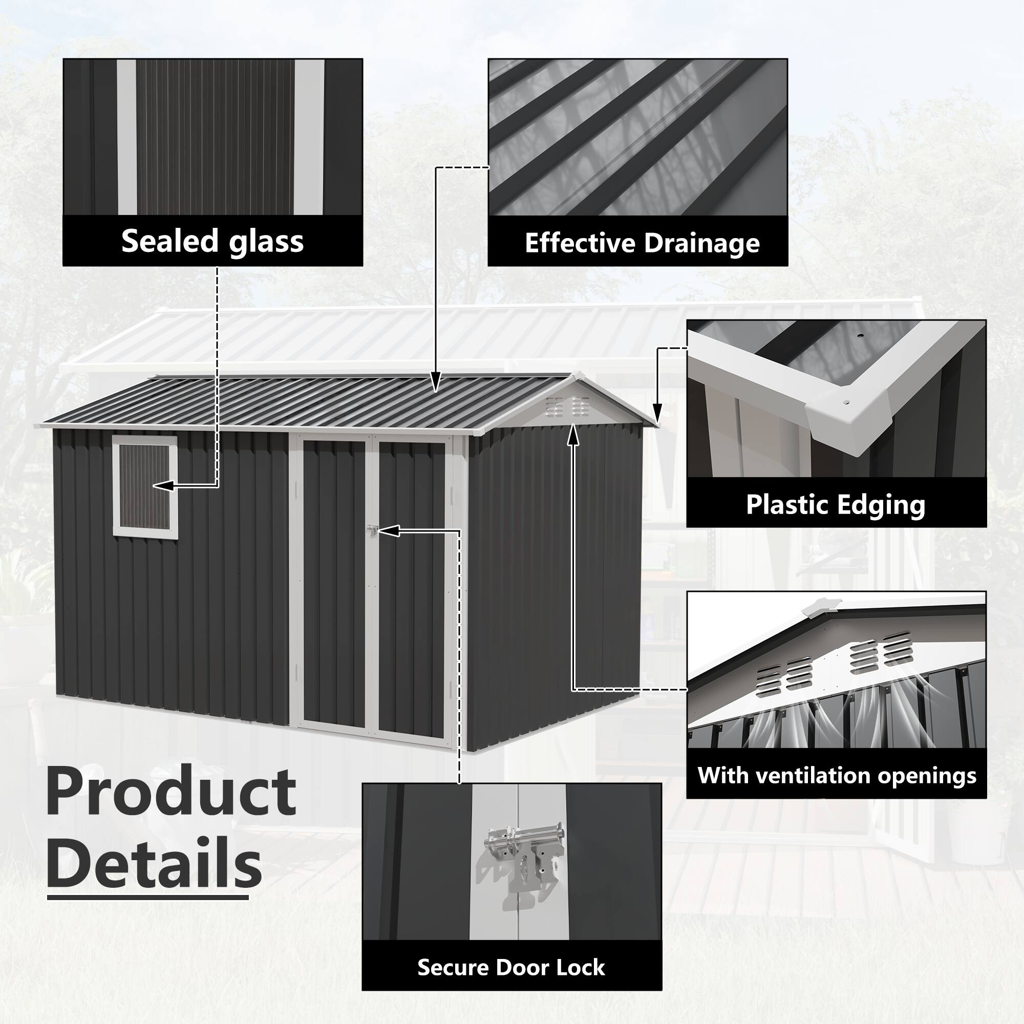 Sealed glass  
Effective Drainage  
Plastic Edging  
With ventilation openings  
Secure Door Lock  

Product Details