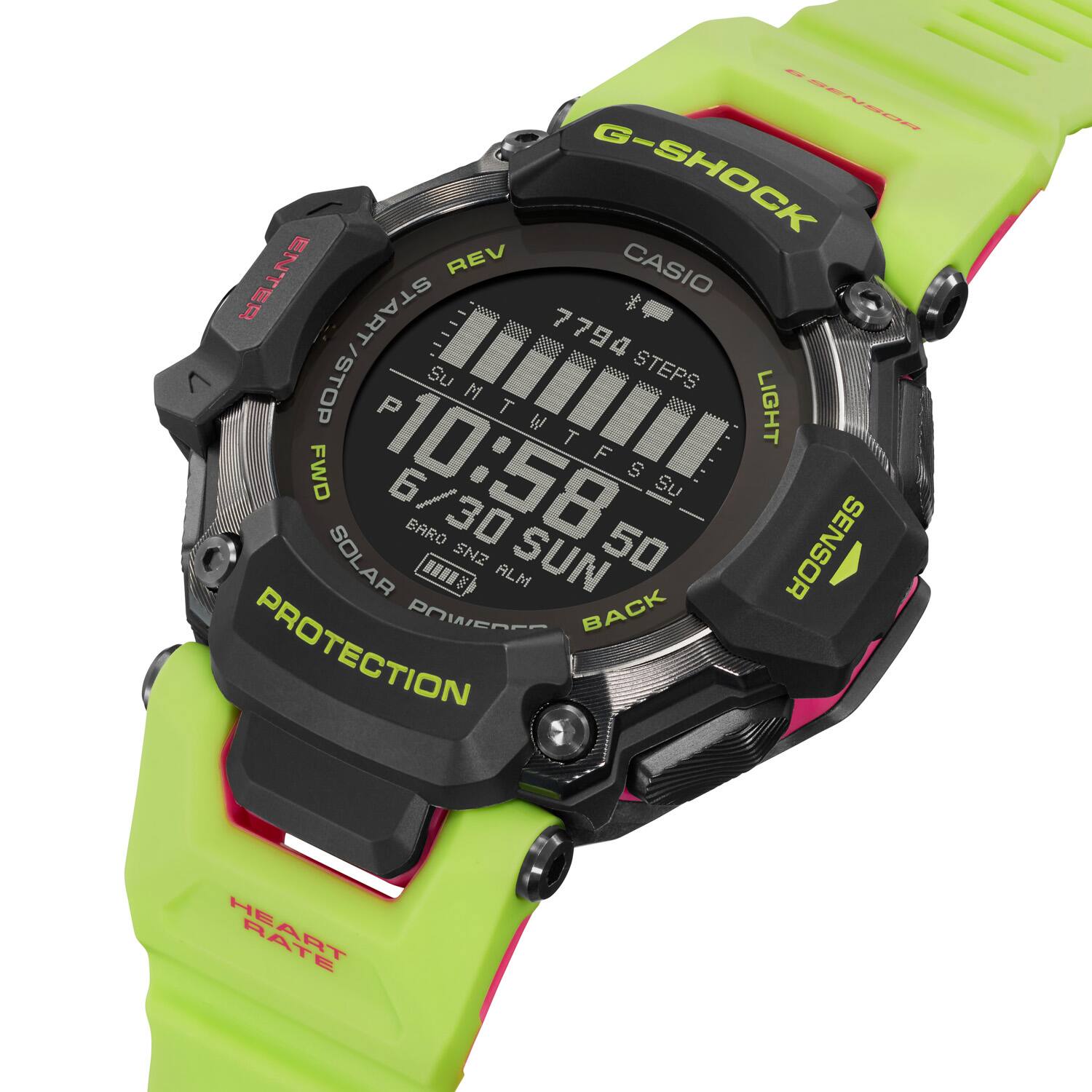 Angle. Casio - G-Shock Move 52mm Heart Rate + GPS Solar Assist Resin Strap Smartwatch - Yellow.