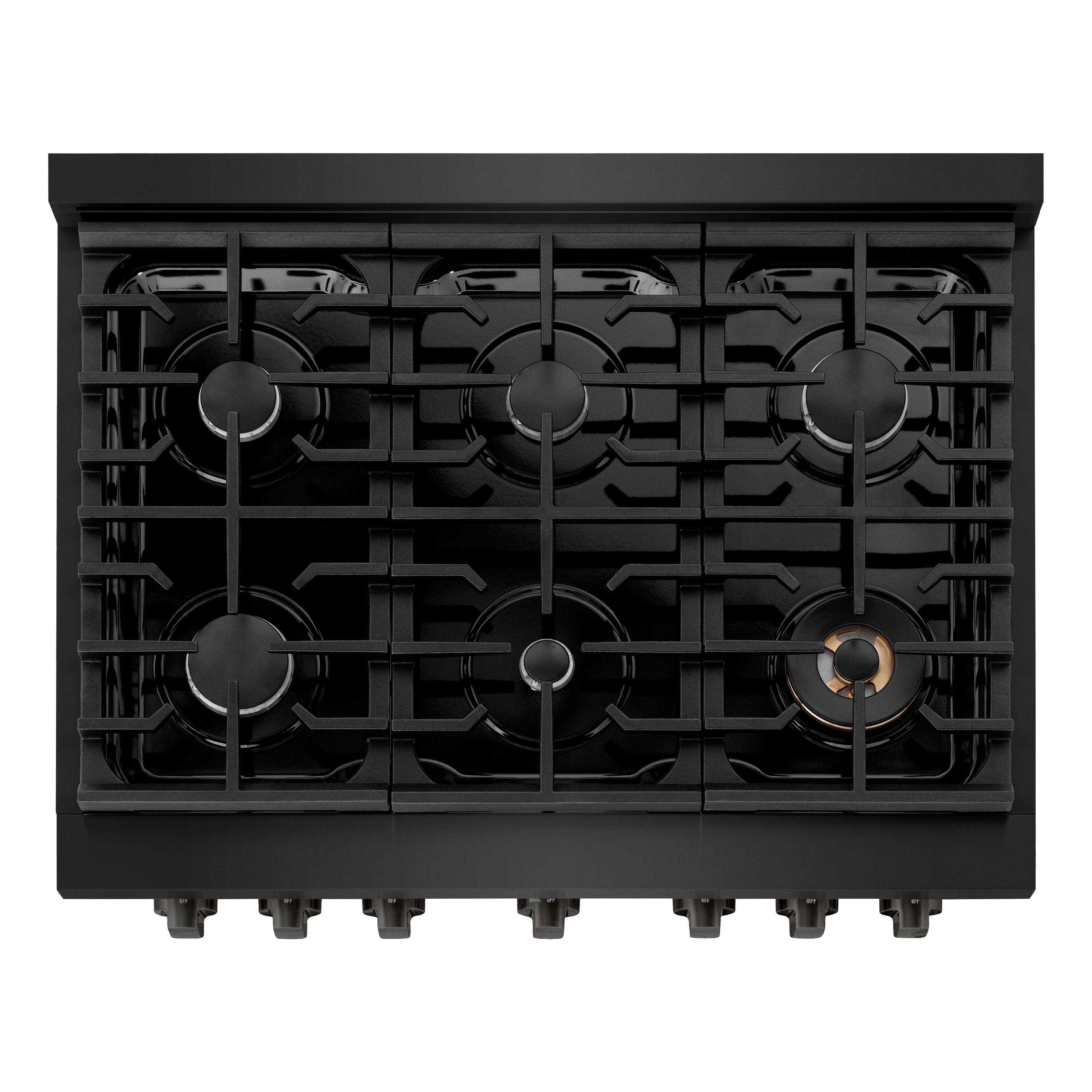 Back. ZLINE - 36" Paramount Gas Range with 6 Burners and Convection Oven (SGRB-36) - Black Stainless Steel.