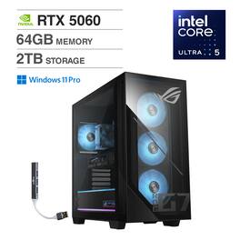 ASUS - ROG G700 Desktop PC (Ultra 5 225F, 64GB, 2TB SSD, GeForce RTX 5060, RGB KB, WiFi 6, Win 11 Pro) w/USB Hub - Black