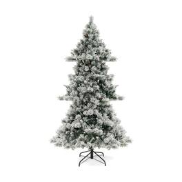 Ecooso - 7ft Flocked Artificial Christmas Tree with Pine Needle Tips for Winter Holiday Decor - Green