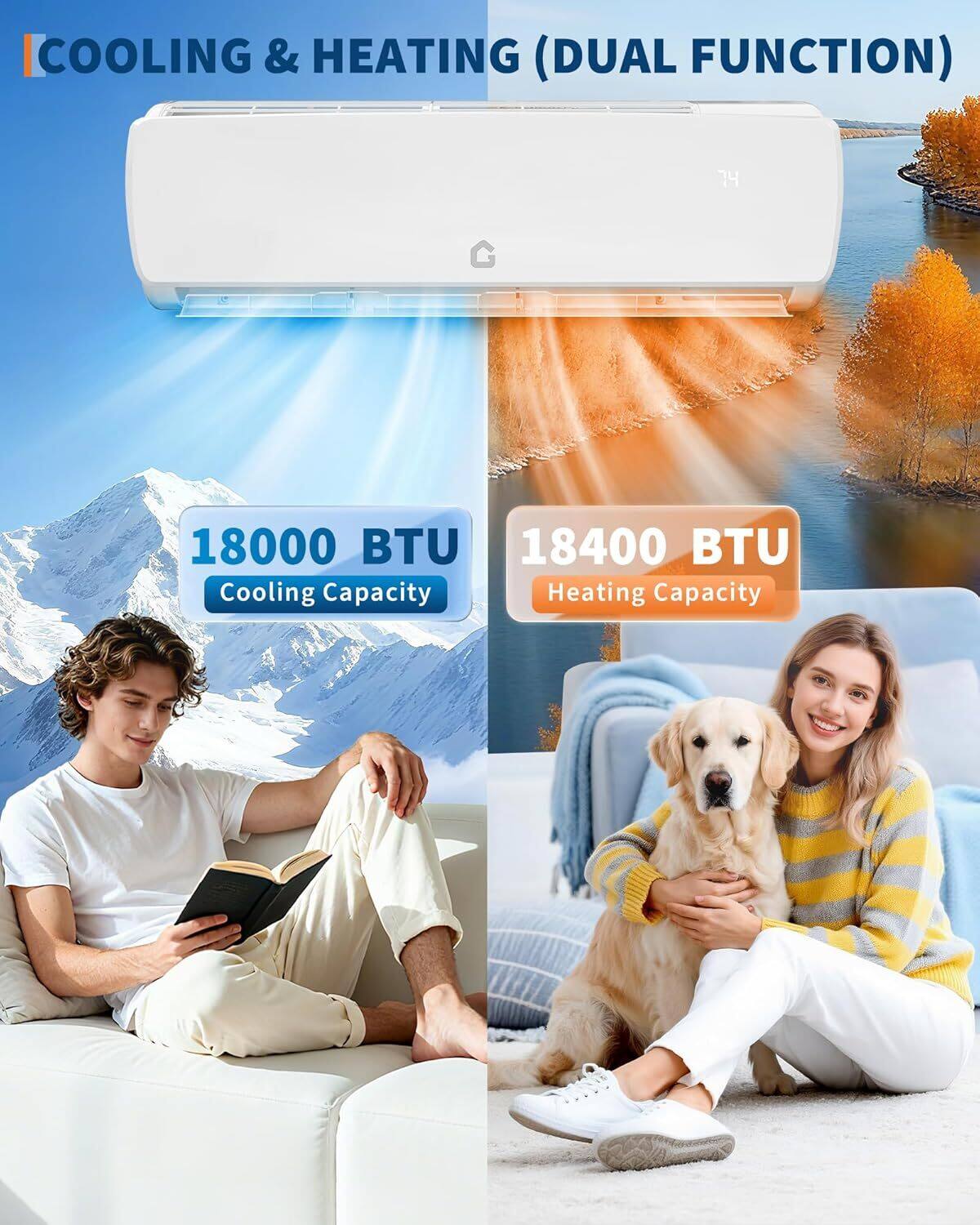 COOLING & HEATING (DUAL FUNCTION)

18000 BTU Cooling Capacity

18400 BTU Heating Capacity