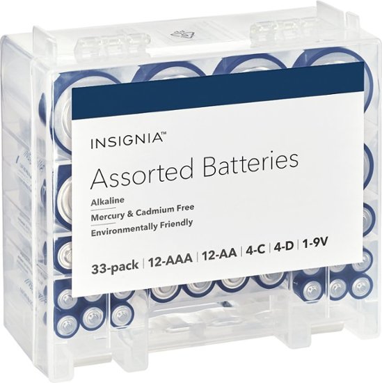Insignia - Assorted Batteries with Storage Box (33-Pack) - White / Blue - Front Zoom