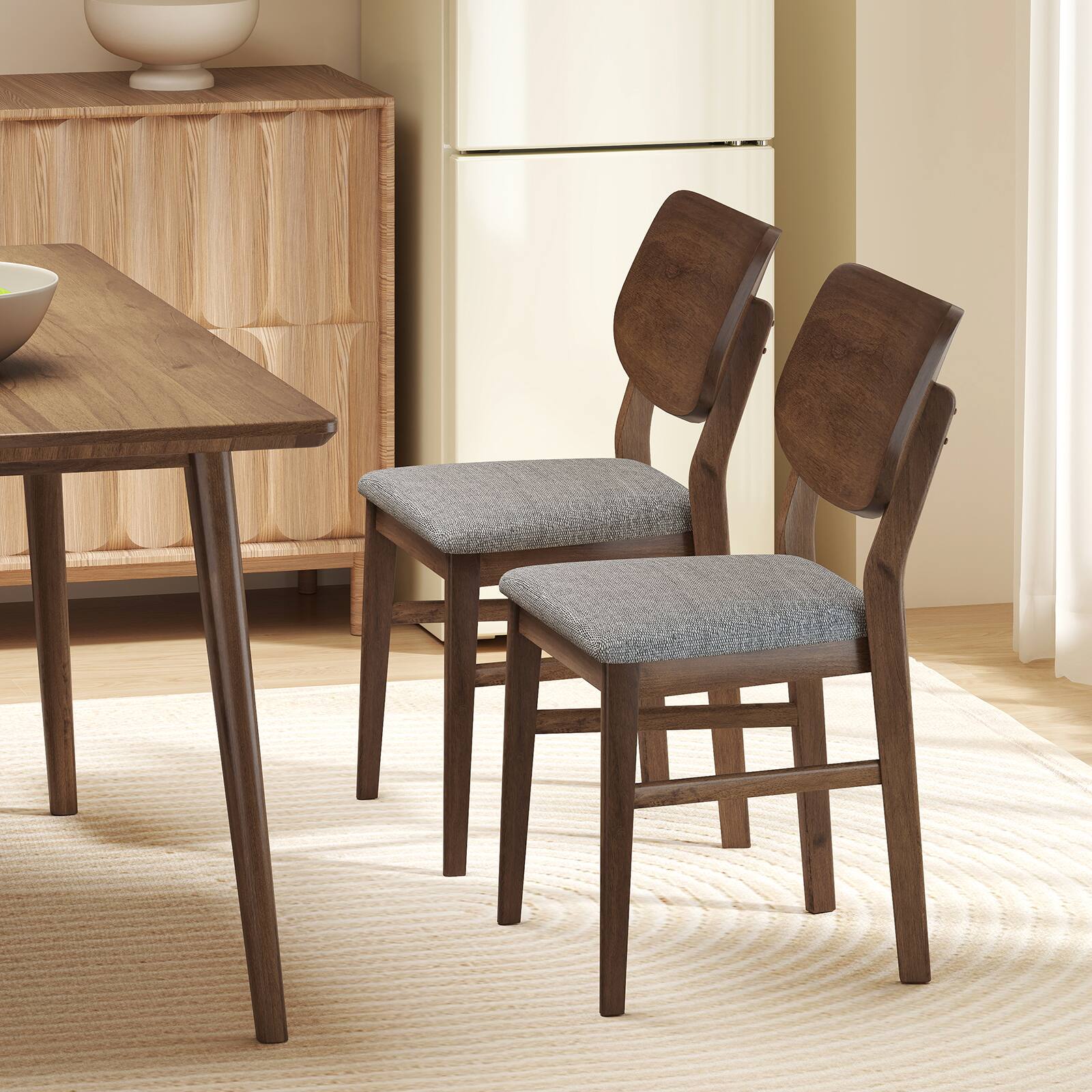 Alt View 3. Gymax - Gymax Dining Chairs Set of 4 w/ Rubber Wood Frame Padded Seat Curved Back Living Room Grey - Walnut, Grey.