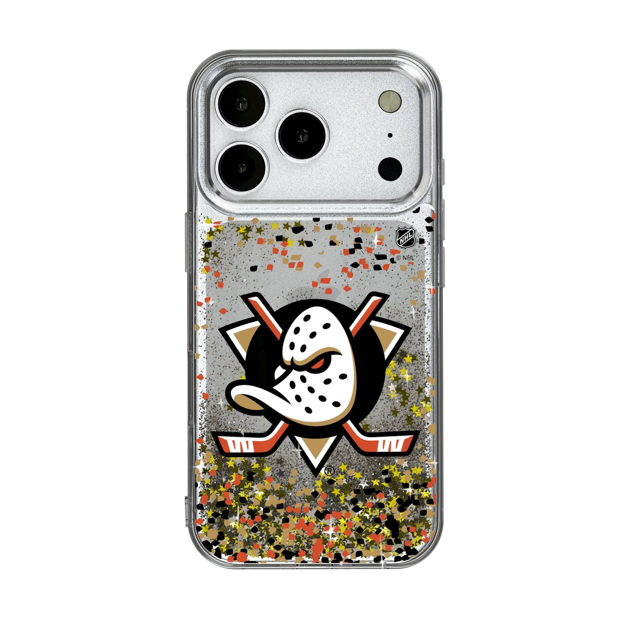Front. Keyscaper - Anaheim Ducks iPhone Confetti Glitter Case - 15 Pro - Multicolor.