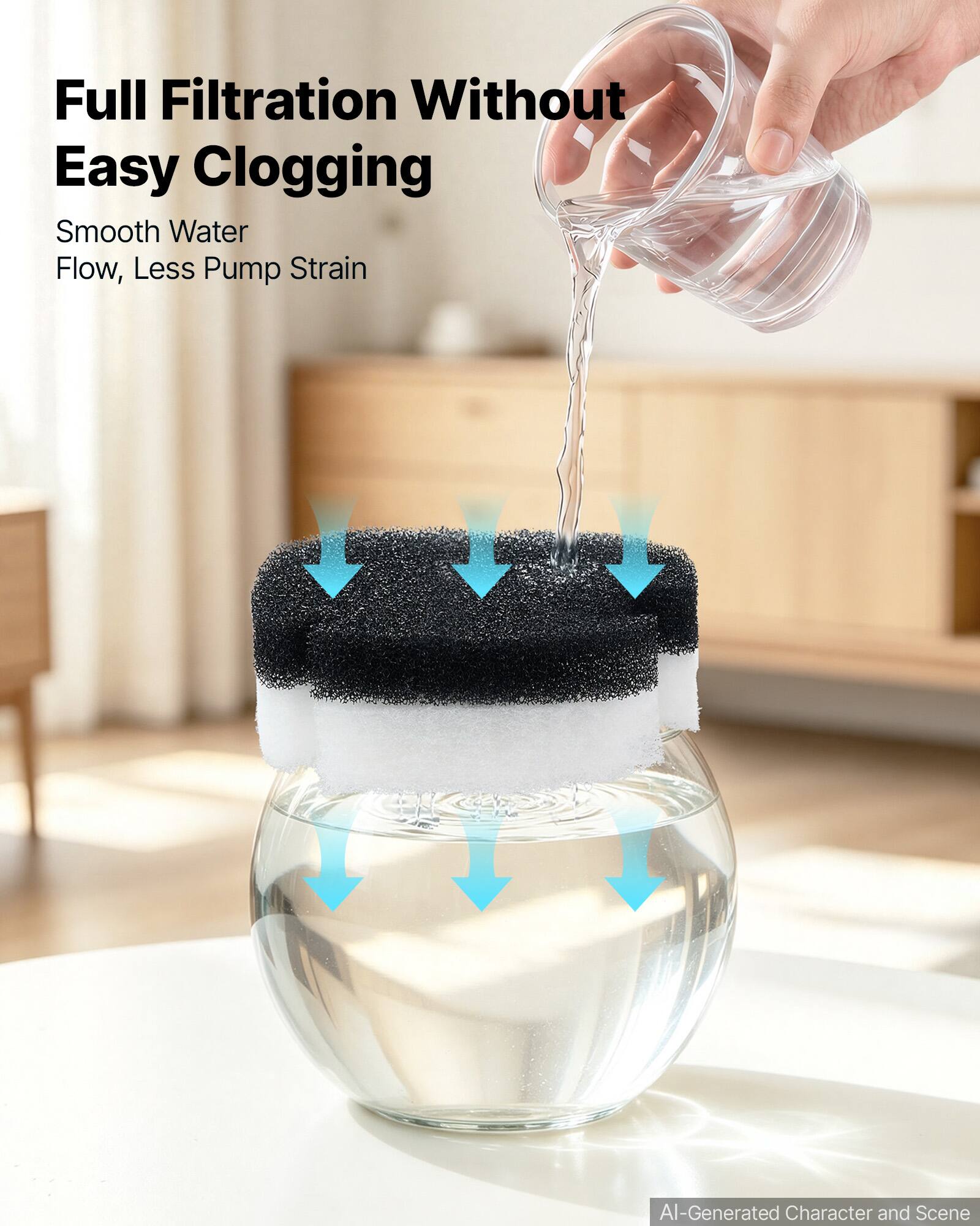 Full Filtration Without Easy Clogging  
Smooth Water Flow, Less Pump Strain