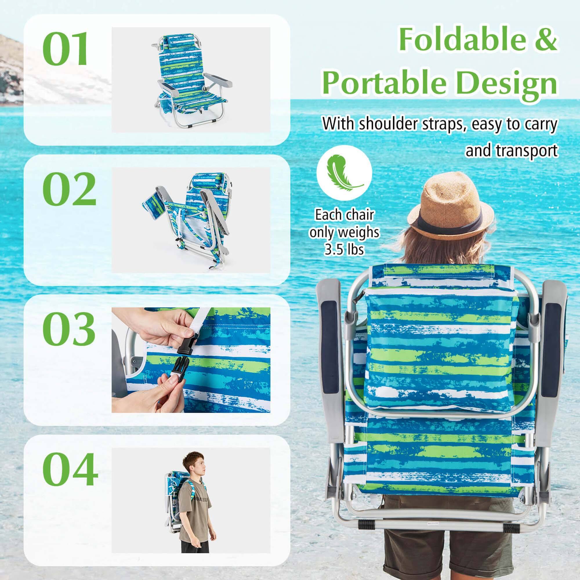 01 Foldable & Portable Design
02 With shoulder straps, easy to carry and transport
03 Each chair only weighs 3.5 lbs
04