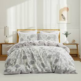 Peace Nest - 100% Cotton Double-Layer Gauze Floral Jacquard Duvet Cover Set - Gray