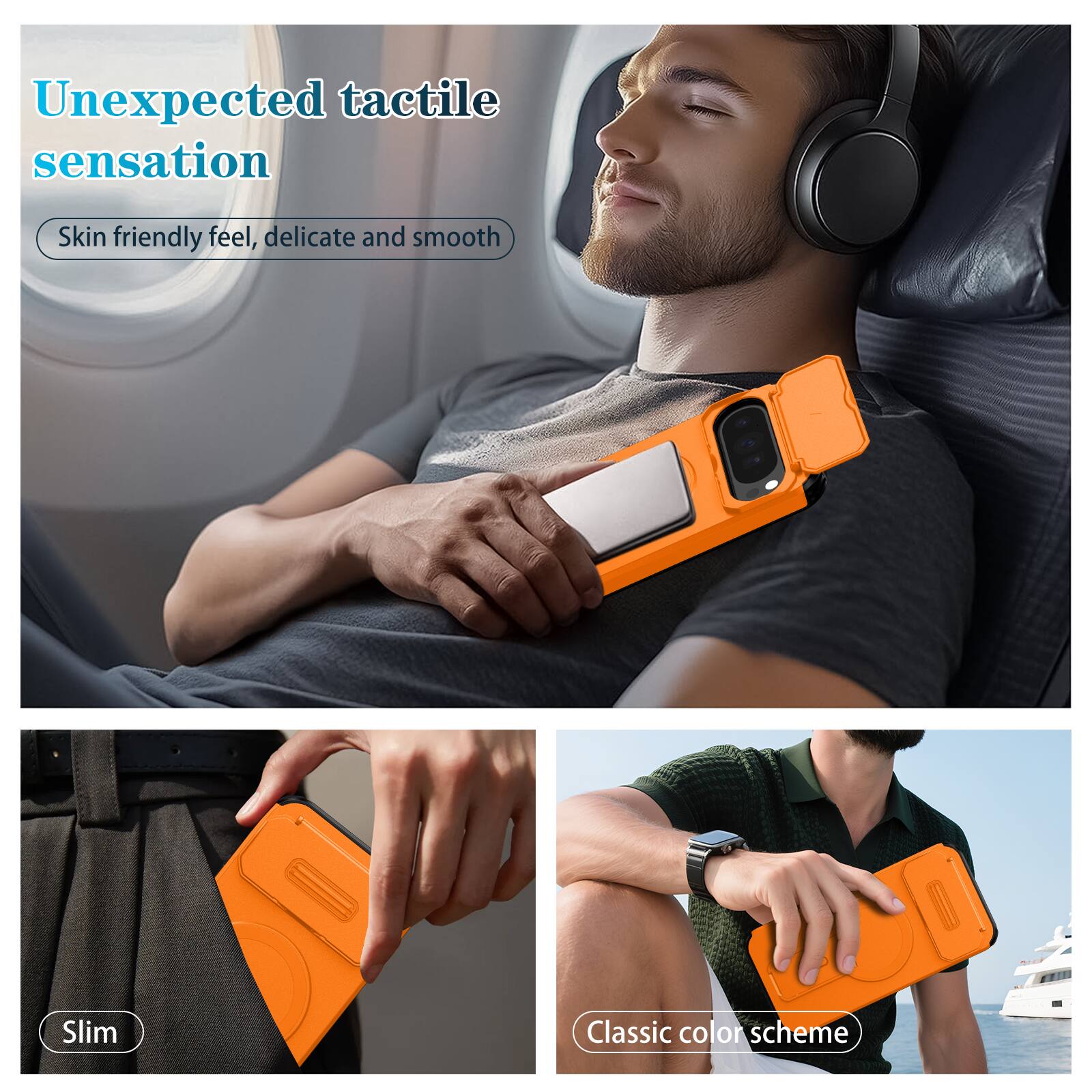 Unexpected tactile sensation  
Skin friendly feel, delicate and smooth  
Slim  
Classic color scheme