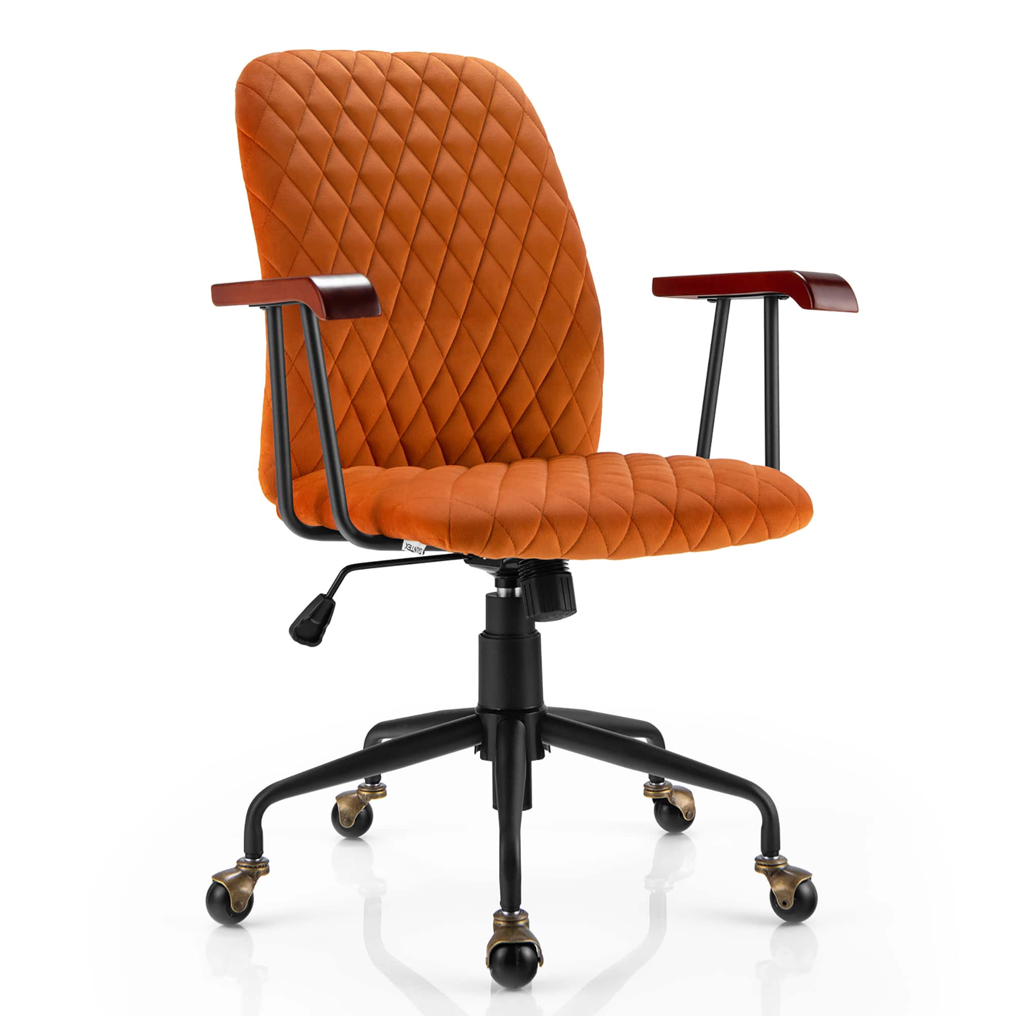 Front. Gymax - Gymax Velvet Home Office Chair Swivel Adjustable Task Chair w/ Wooden Armrest Orange - Orange.