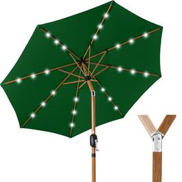Best Choice Products - 10ft Solar LED Lighted Outdoor Woodgrain Pattern Steel Market Patio Umbrella - Green - Green - Woodgrain Finish